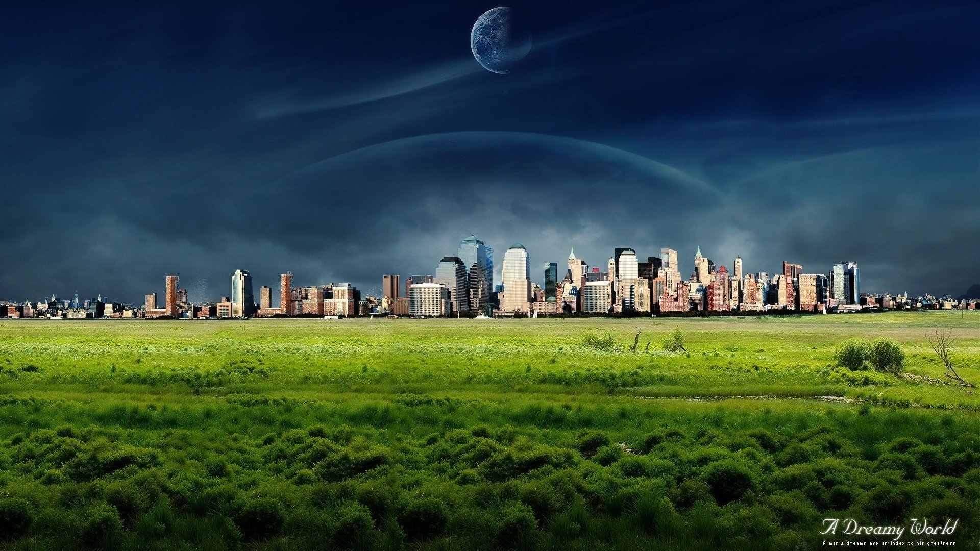 Обои трава, планета, город, dreamy world, grass, planet, the city разрешение 1920x1200 Загрузить