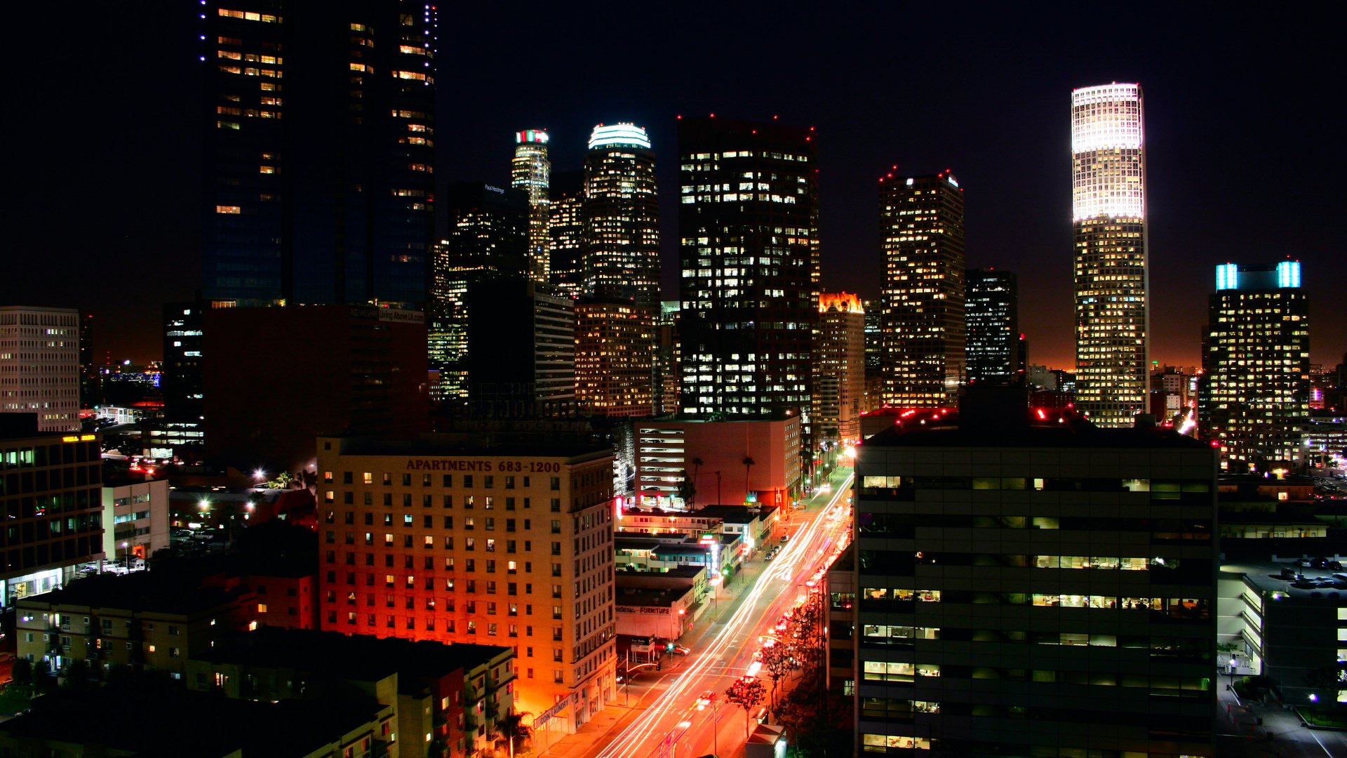 Обои ночь, огни, здания, лос-анджелес, лос анджелес, night, lights, building, los angeles разрешение 3456x2304 Загрузить