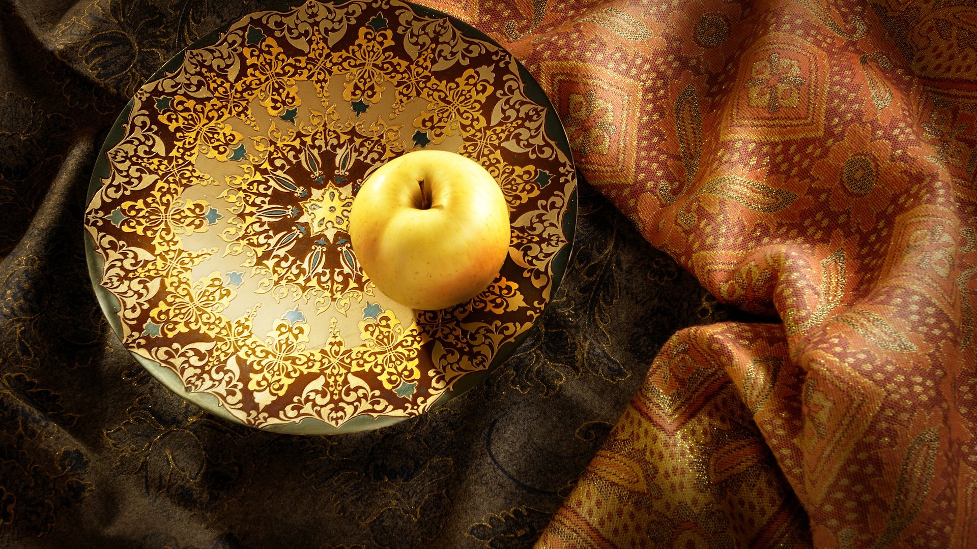 Обои ткань, яблоко, тарелка, чаша, желтое, натюрморт, скатерть, fabric, apple, plate, bowl, yellow, still life, tablecloth разрешение 3008x2000 Загрузить