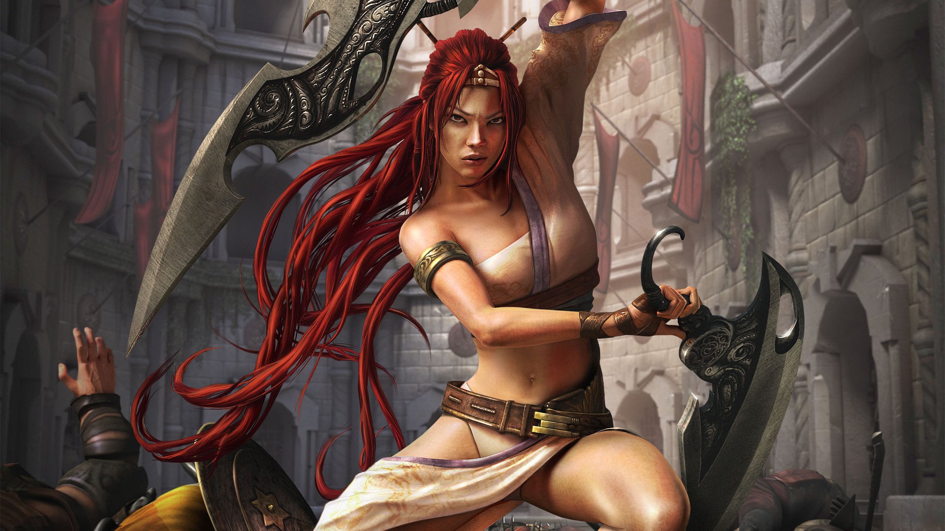 Обои девушка, воин, город, небесный меч, girl, warrior, the city, heavenly sword разрешение 1920x1200 Загрузить