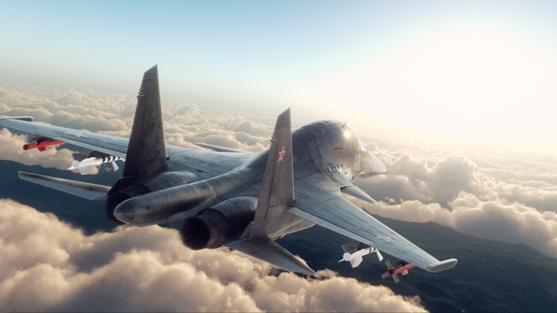 Обои облака, истребитель, рендеринг, су 34, clouds, fighter, rendering, su 34 разрешение 2053x1080 Загрузить