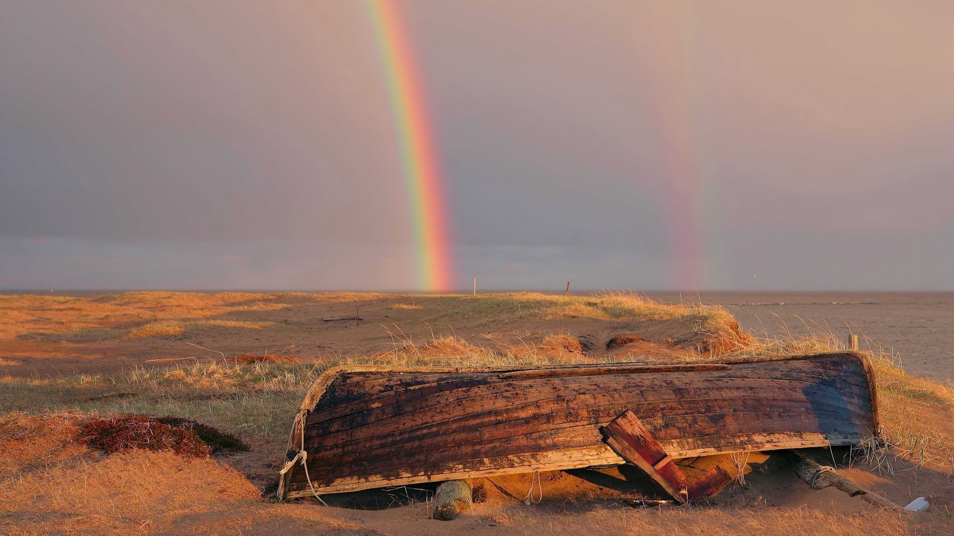 Обои берег, радуга, лодка, shore, rainbow, boat разрешение 1920x1280 Загрузить