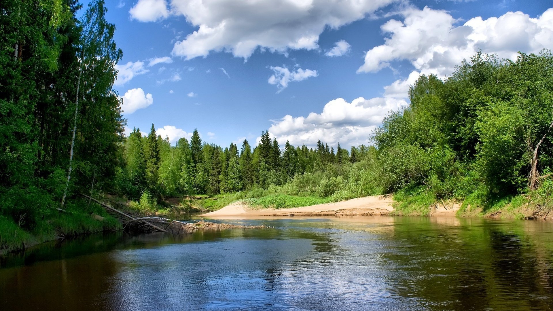 Обои облака, деревья, река, clouds, trees, river разрешение 2000x1333 Загрузить