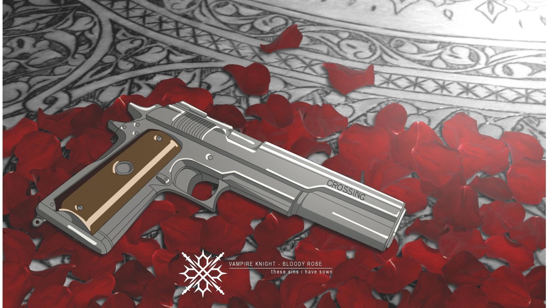 Обои оружие, лепестки, пистолет, vampire knight, weapons, petals, gun разрешение 1920x1180 Загрузить