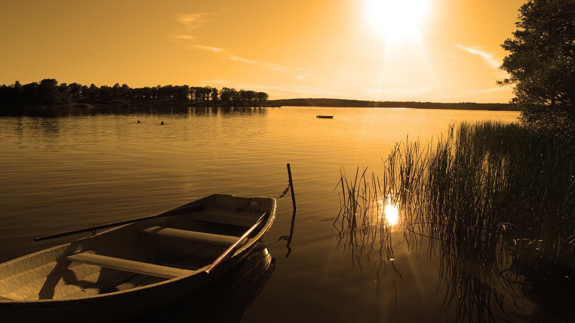 Обои озеро, природа, закат, лодка, lake, nature, sunset, boat разрешение 1920x1200 Загрузить