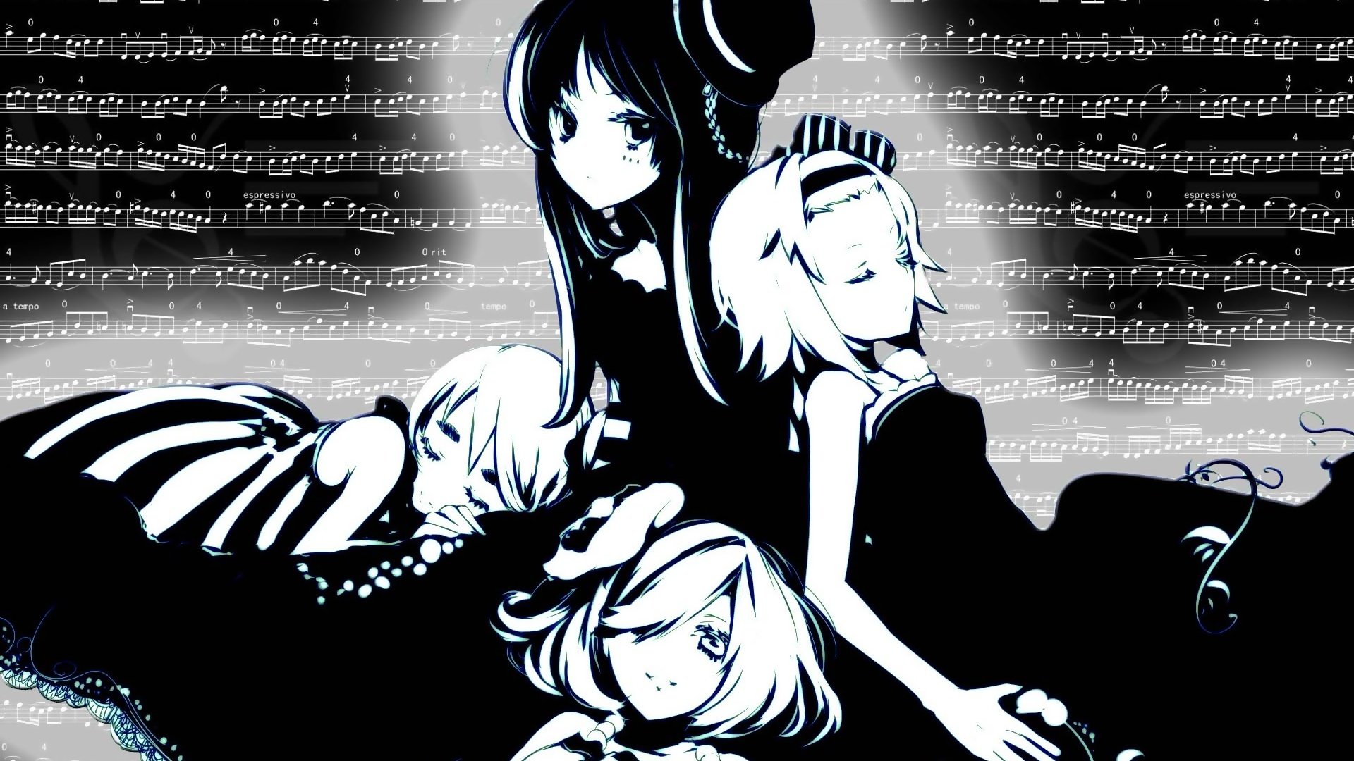 Обои k-on, черно-белое аниме, black and white anime разрешение 1920x1200 Загрузить