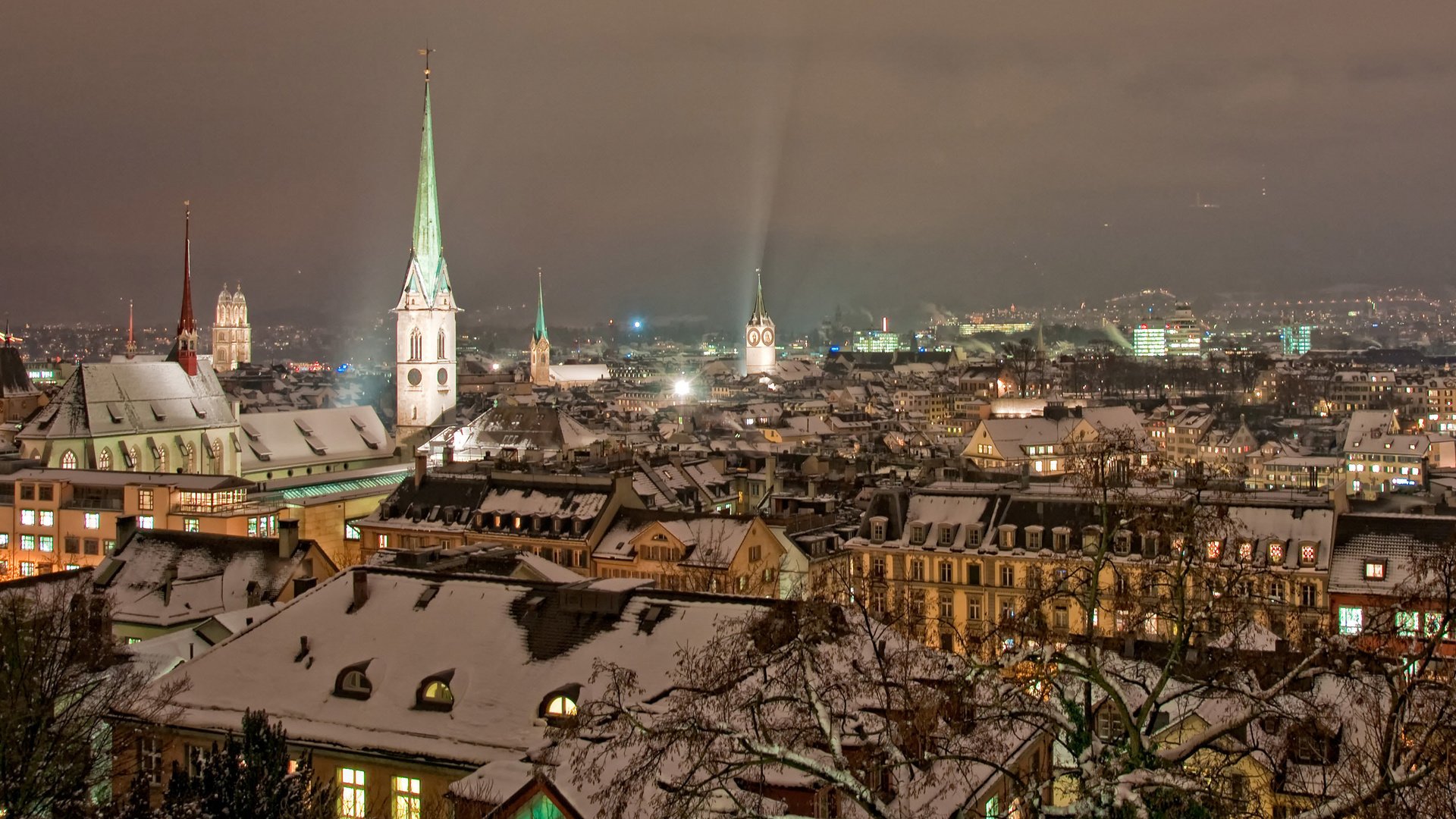 Обои снег, зима, город, швейцария, крыша, цюрих, snow, winter, the city, switzerland, roof, zurich разрешение 2560x1600 Загрузить