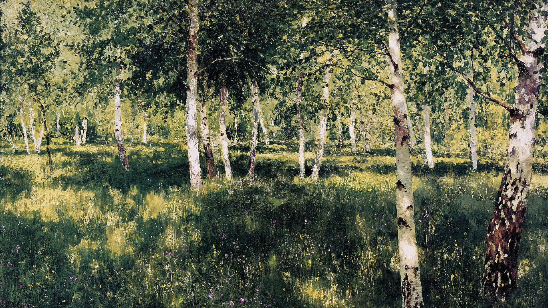 Обои картина, левитан, березовая роща, picture, levitan, birch grove разрешение 2239x1300 Загрузить