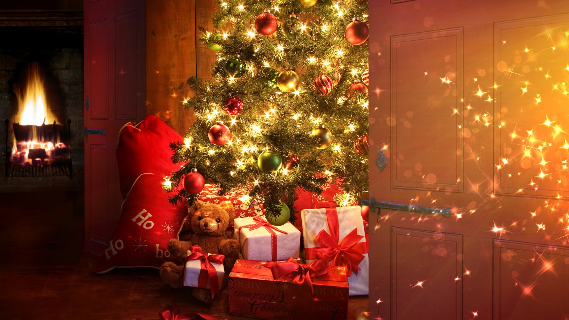 Обои новый год, елка, зима, камин, огоньки, гирлянда, new year, tree, winter, fireplace, lights, garland разрешение 2560x1920 Загрузить