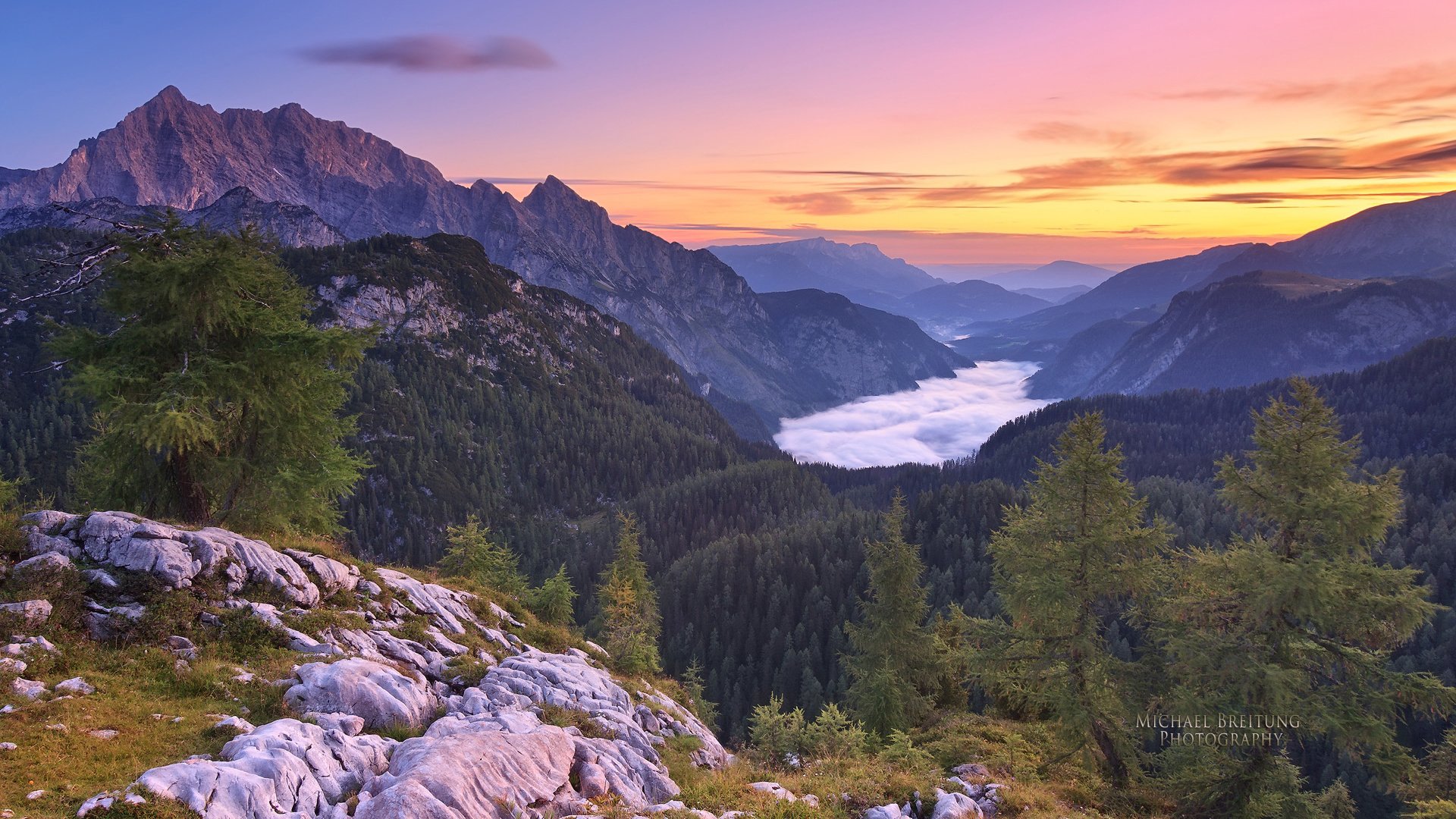 Обои горы, закат, германия, баварии, berchtesgaden national park, национальный парк берхтесгаден, mountains, sunset, germany, bavaria, the berchtesgaden national park разрешение 1920x1200 Загрузить