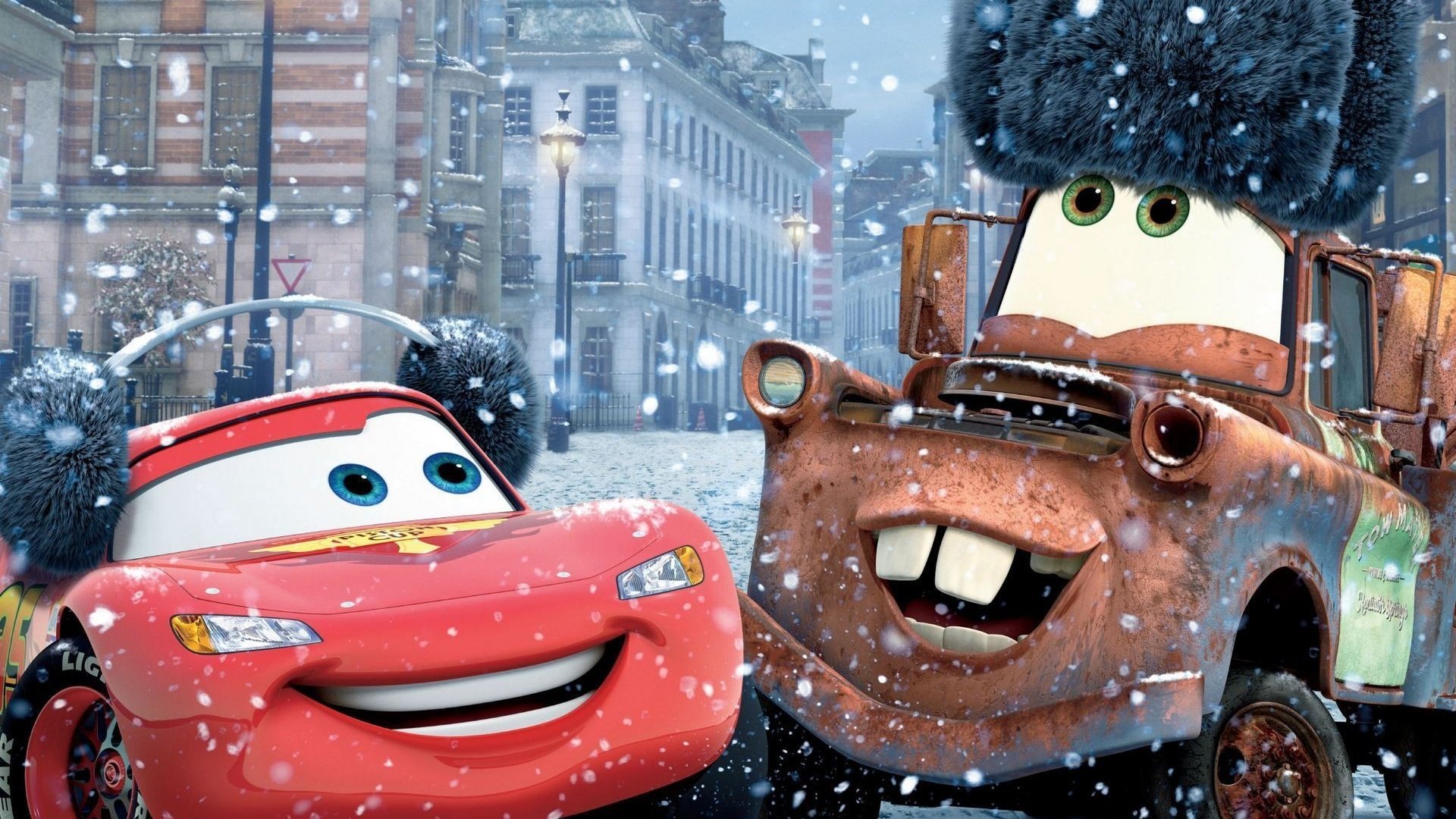 Обои снег, зима, мультфильм, тачки-2, cars2, молния маккуин, мэтр, snow, winter, cartoon, cars-2, lightning mcqueen, mater разрешение 1920x1200 Загрузить