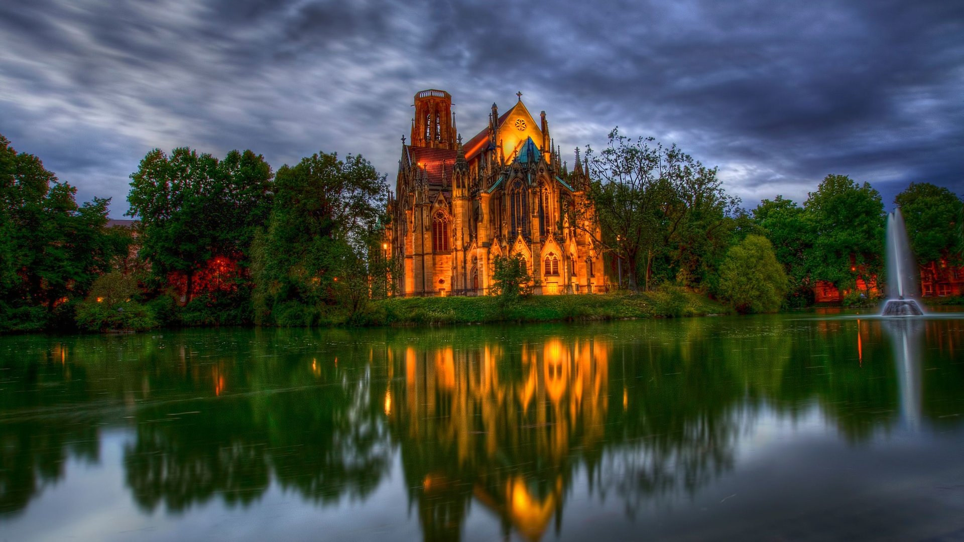 Обои облака, озеро, собор, германия, отражние, clouds, lake, cathedral, germany, otragenie разрешение 2560x1682 Загрузить