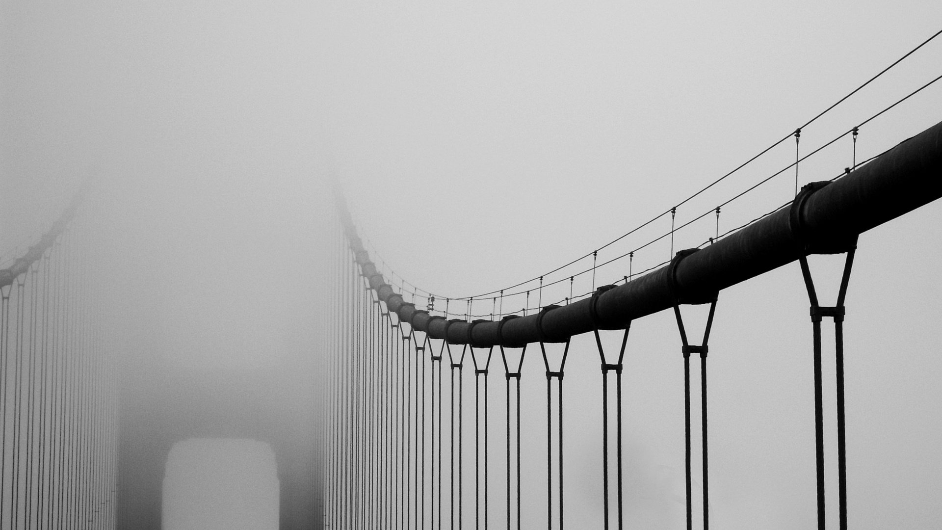 Обои туман, мост, чёрно-белое, fog, bridge, black and white разрешение 2560x1600 Загрузить