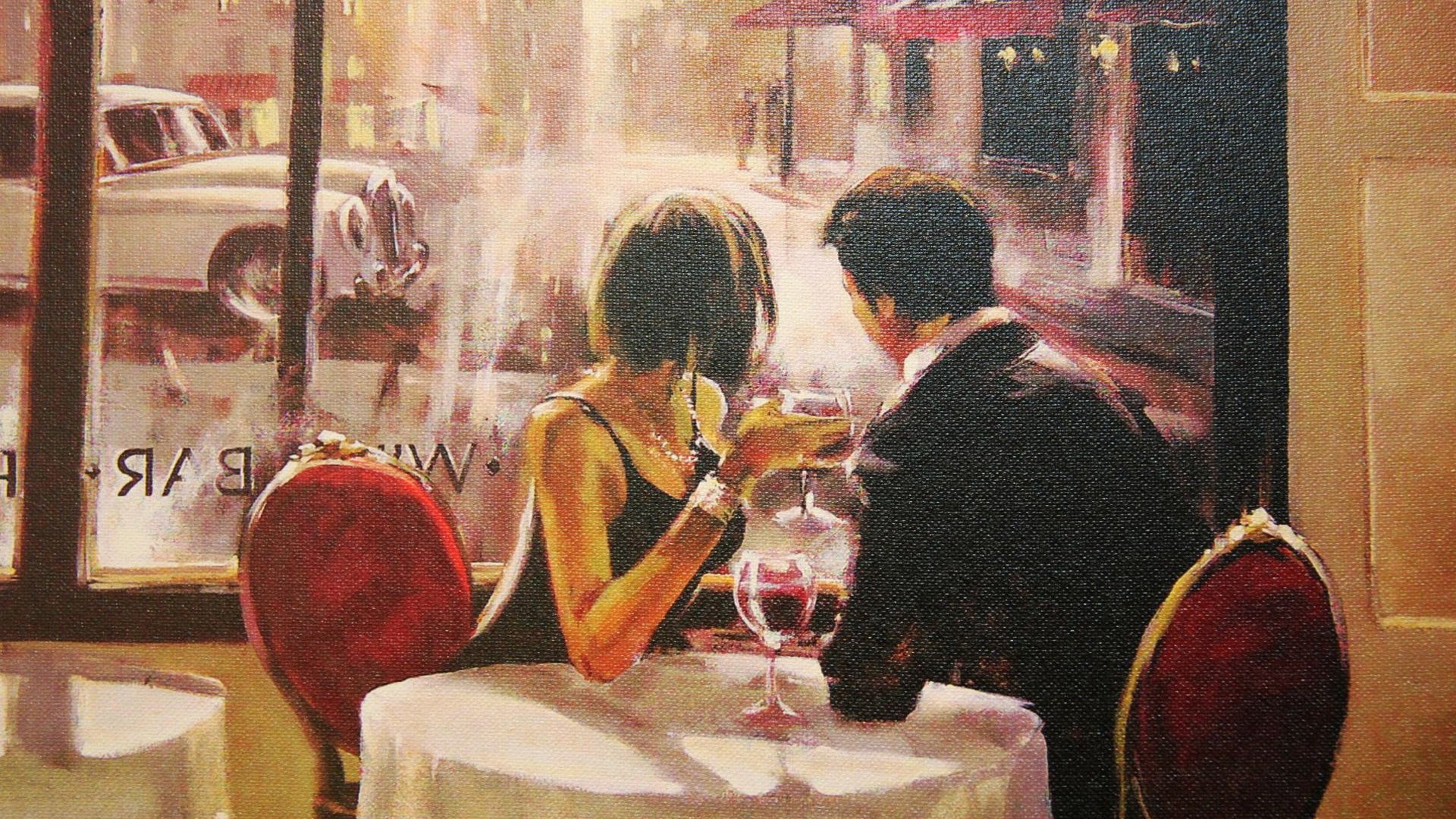 Обои двое, столик в кафе, картина из жизни, two, a table in a cafe, painting from life разрешение 1920x1200 Загрузить