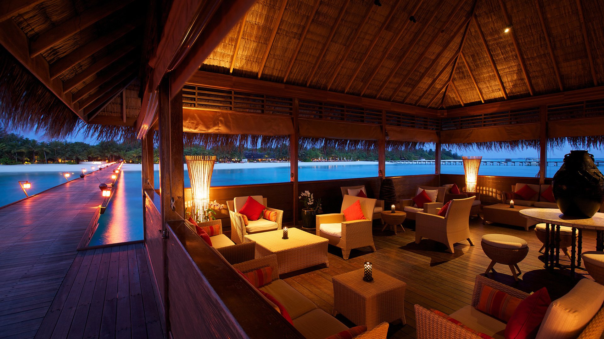 Обои интерьер, пляж, тропики, мальдивы, interior, beach, tropics, the maldives разрешение 5000x2874 Загрузить