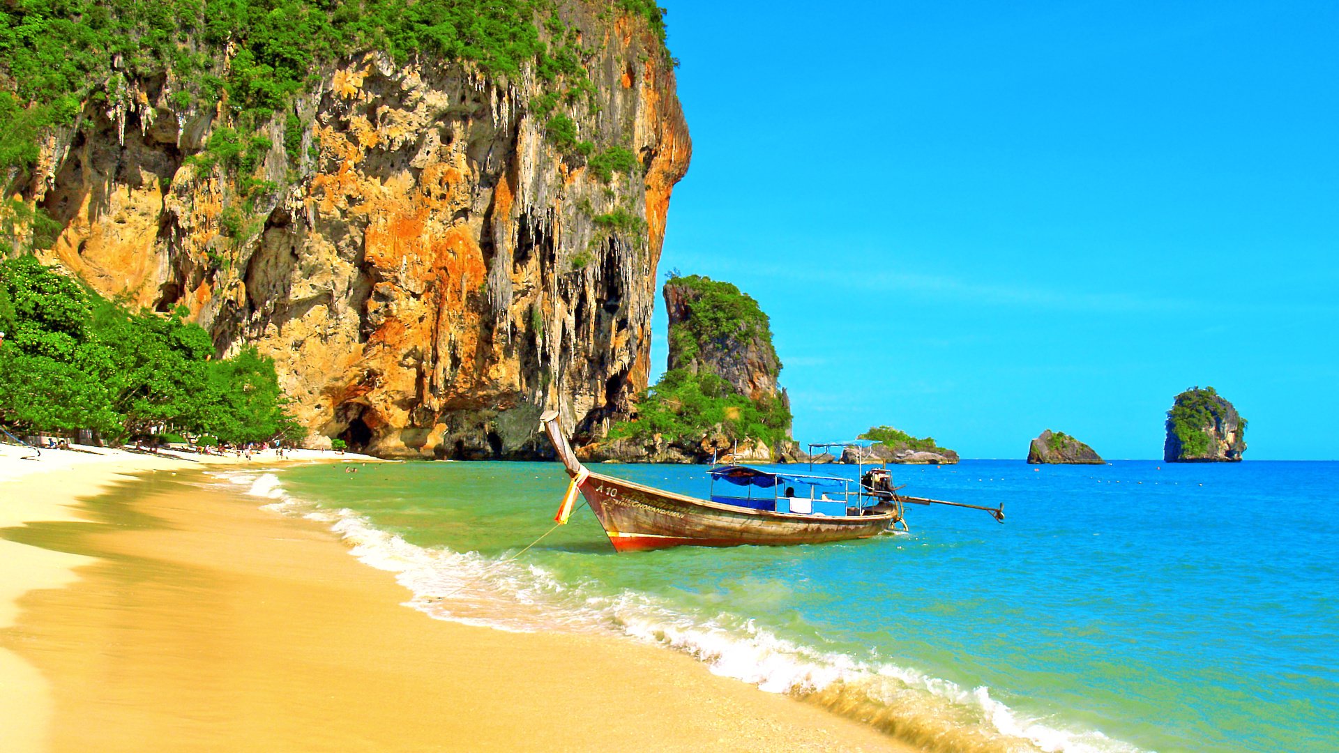 Обои море, скала, пляж, лодка, таиланд, тропики, sea, rock, beach, boat, thailand, tropics разрешение 3065x2299 Загрузить