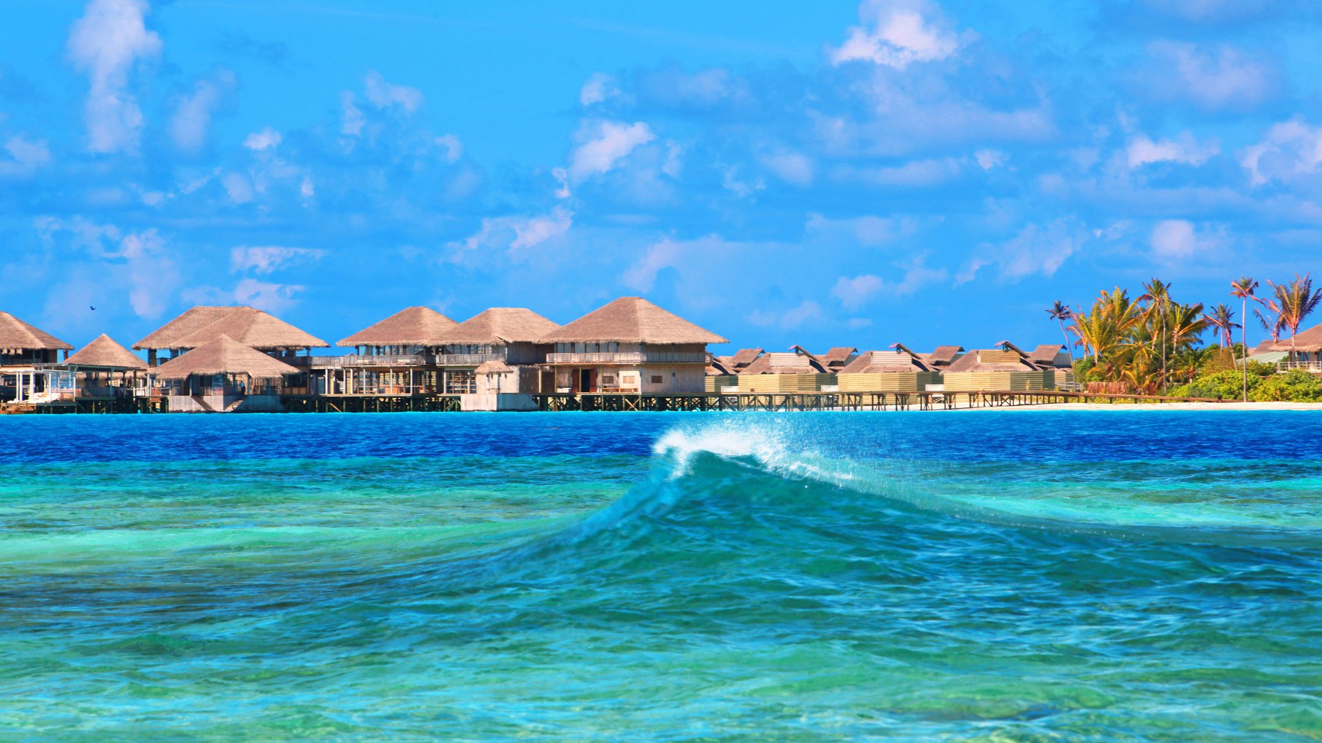 Обои море, бунгало, тропики, мальдивы, sea, bungalow, tropics, the maldives разрешение 5616x3744 Загрузить