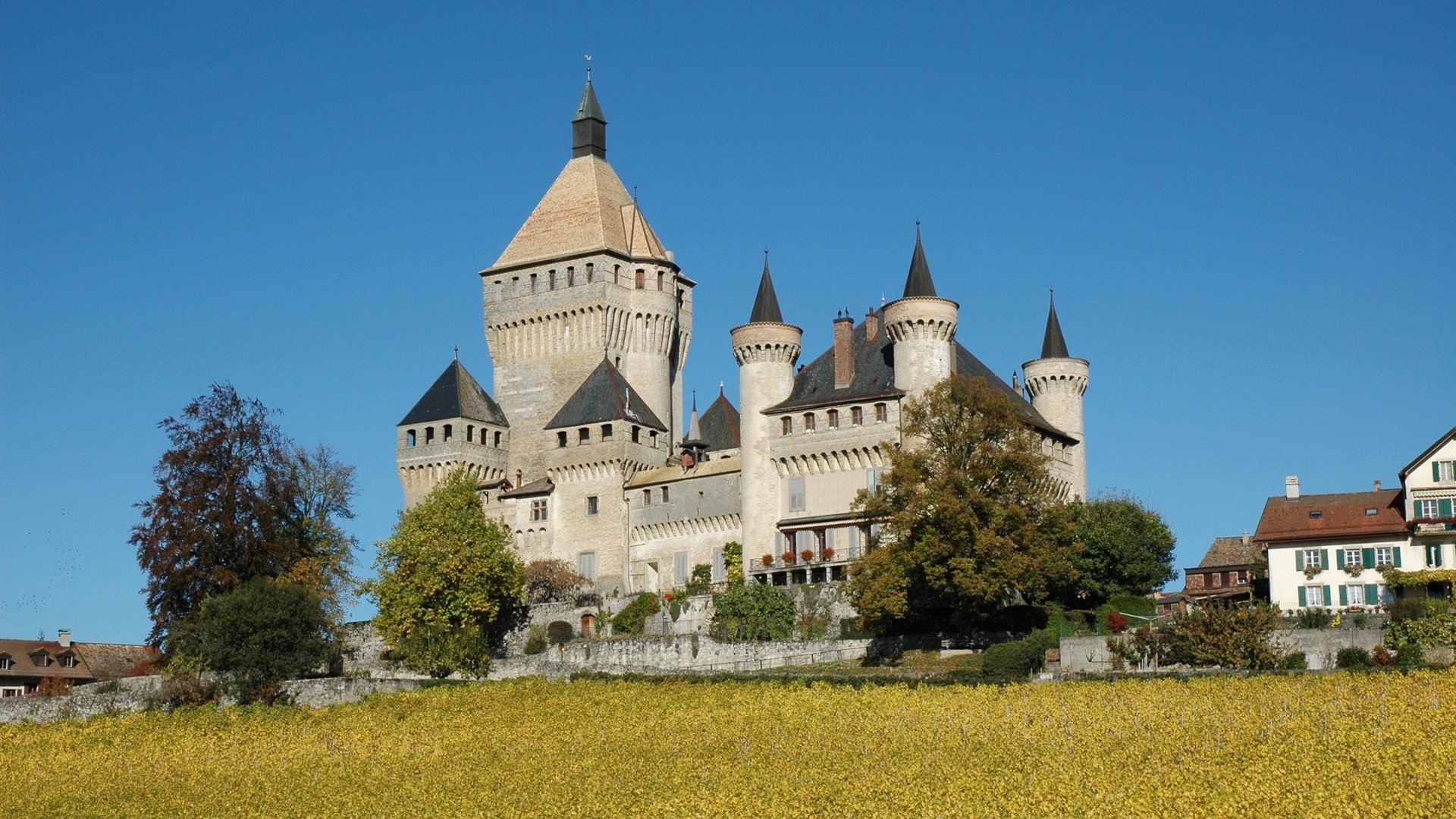 Обои швейцария, замок вуффлен-ле-шато (vufflens-le-château), switzerland, castle bufflen-le-chateau (vufflens-le-château) разрешение 2592x1723 Загрузить