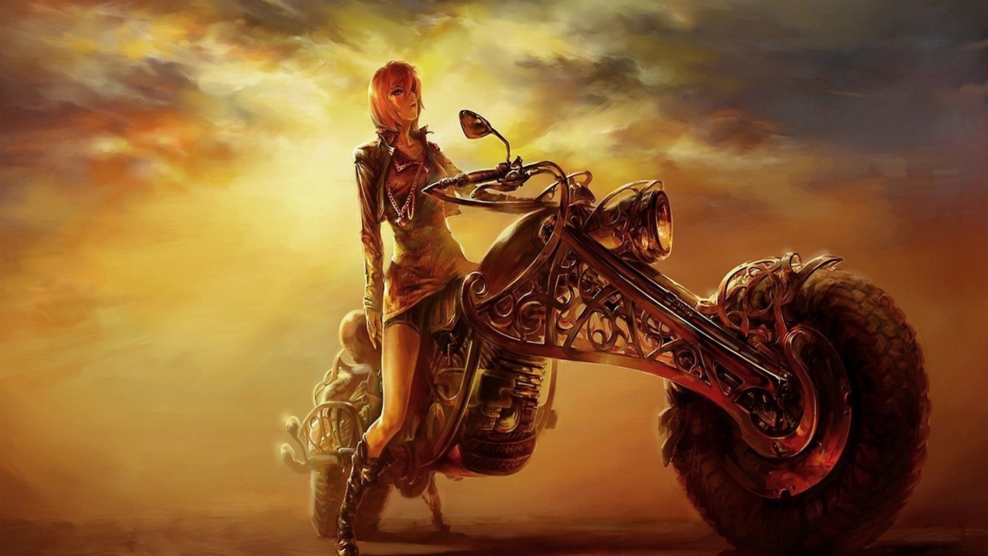 Обои девушка на мотоцикле, the girl on a motorcycle разрешение 2560x1440 Загрузить