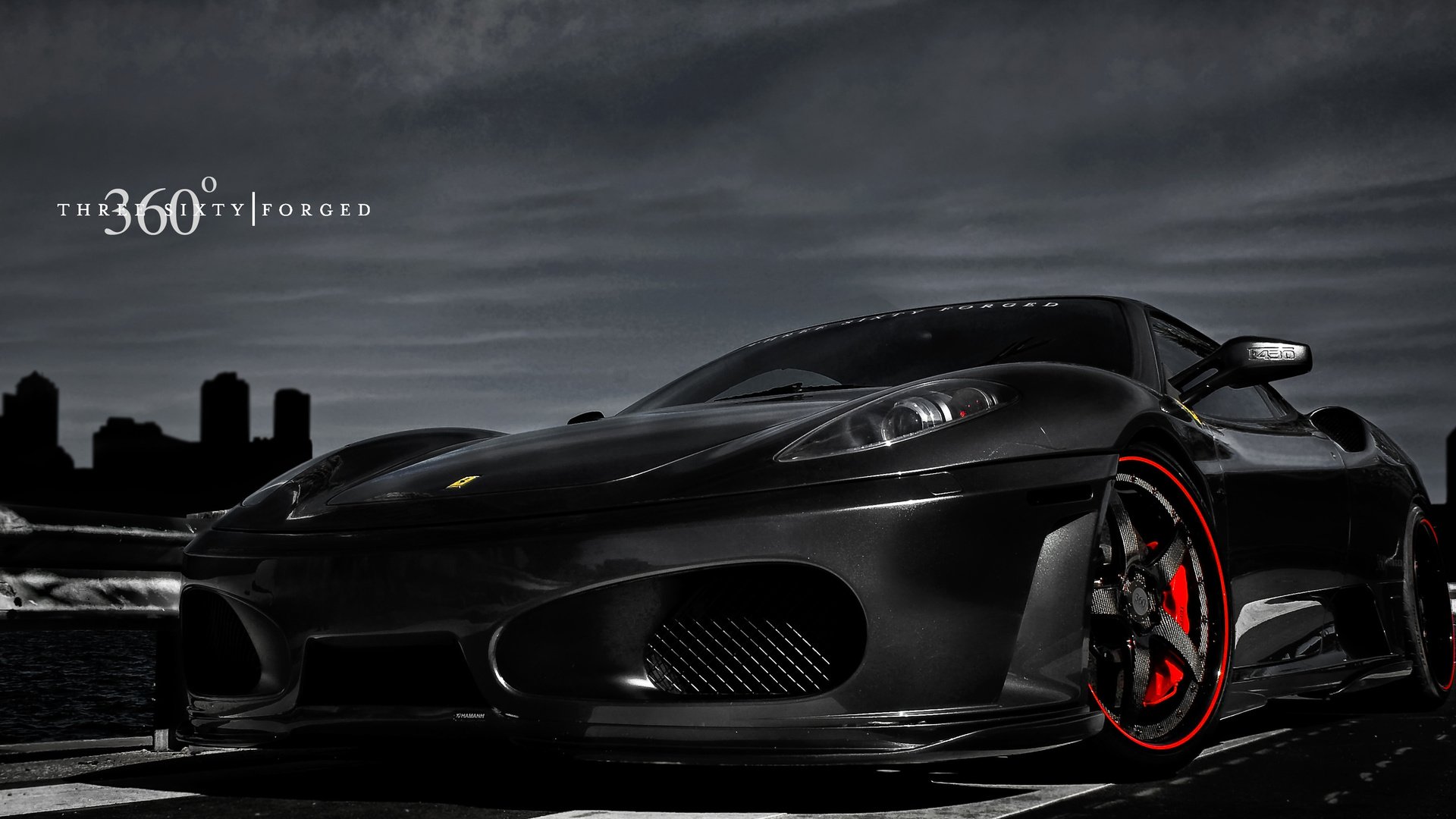 Обои небо, ночь, город, черный ferrari, ferrari f-430, 360 forged, the sky, night, the city, black ferrari разрешение 2560x1600 Загрузить