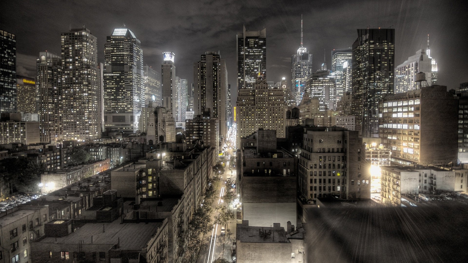 Обои ночь, архитектура, огни, здания, города, новый, йорк, вид сверху, город, небоскребы, мегаполис, нью-йорк, night, architecture, lights, building, new, city, york, the view from the top, the city, skyscrapers, megapolis, new york разрешение 2560x1600 Загрузить