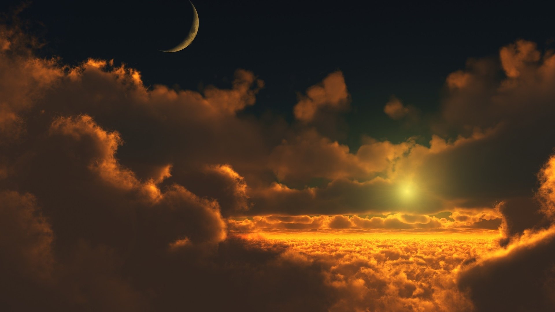 Обои небо, облака, природа, луна, красота, the sky, clouds, nature, the moon, beauty разрешение 2560x1600 Загрузить