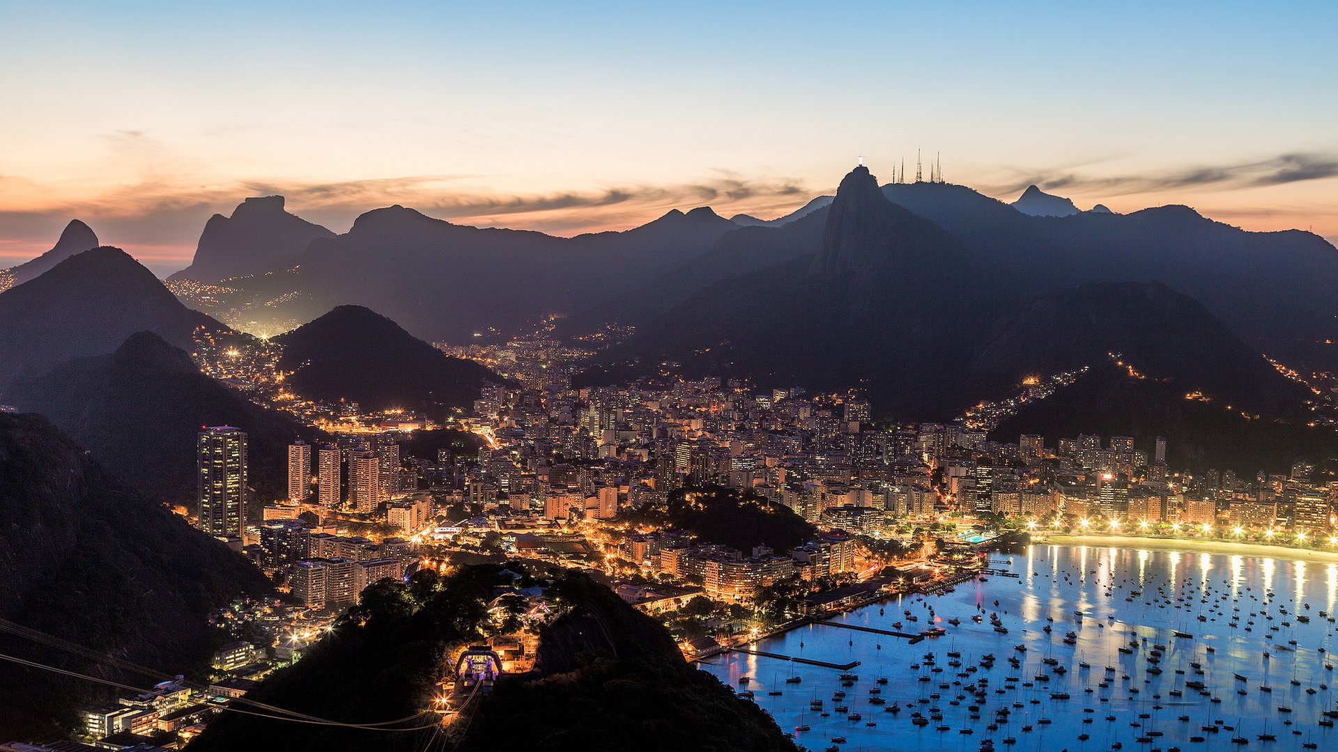 Обои вечер, лодки, залив, бразилия, бухта, рио-де-жанейро, the evening, boats, bay, brazil, rio de janeiro разрешение 2048x1365 Загрузить