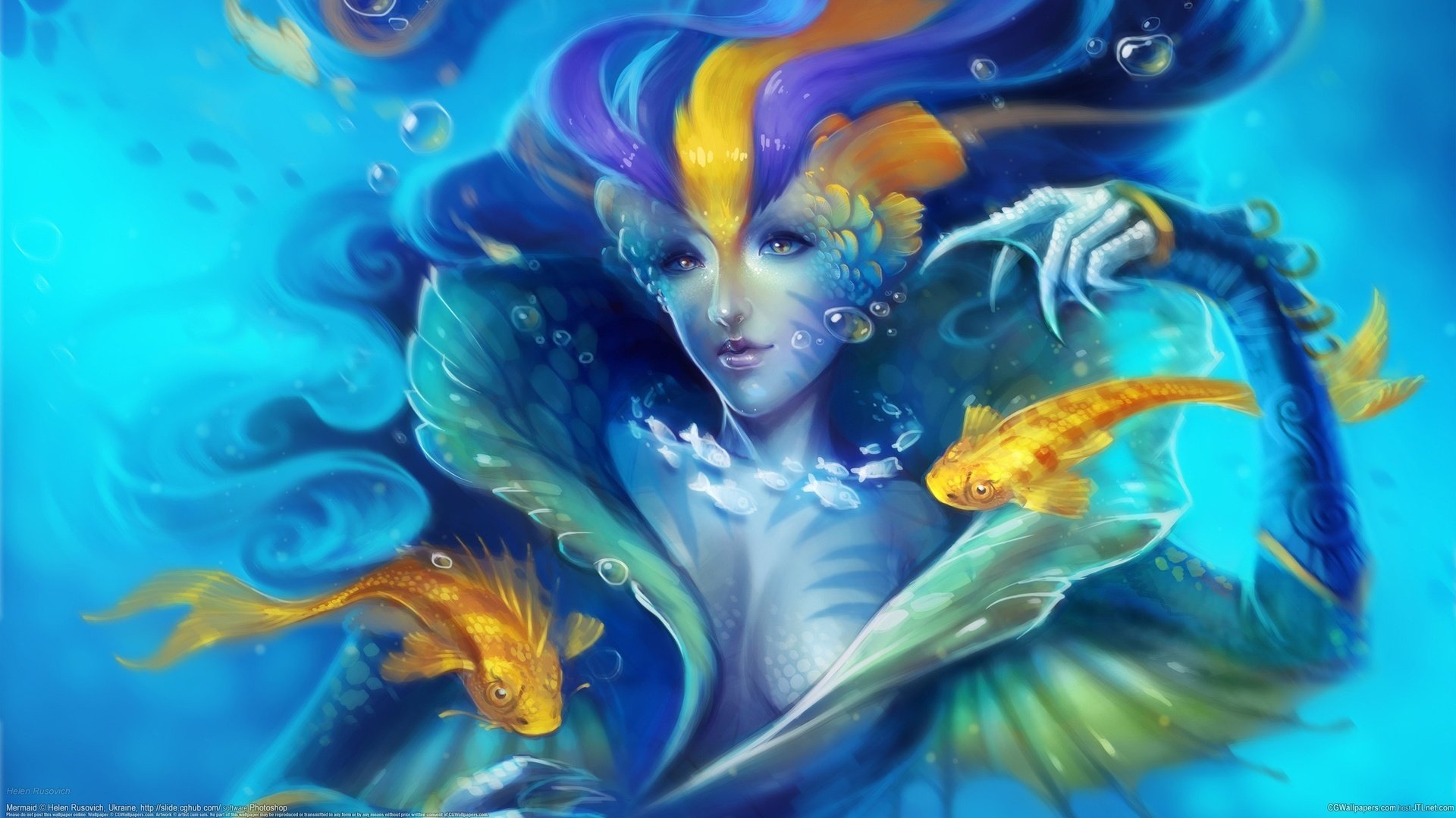 Обои русалка, helen rusovich, рыбы рыбы, mermaid, fish fish разрешение 2560x1440 Загрузить