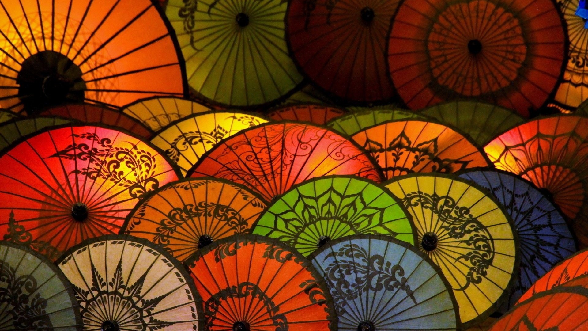 Обои разноцветные, цвет, зонт, зонтики, китайские, colorful, color, umbrella, umbrellas, chinese разрешение 1920x1200 Загрузить