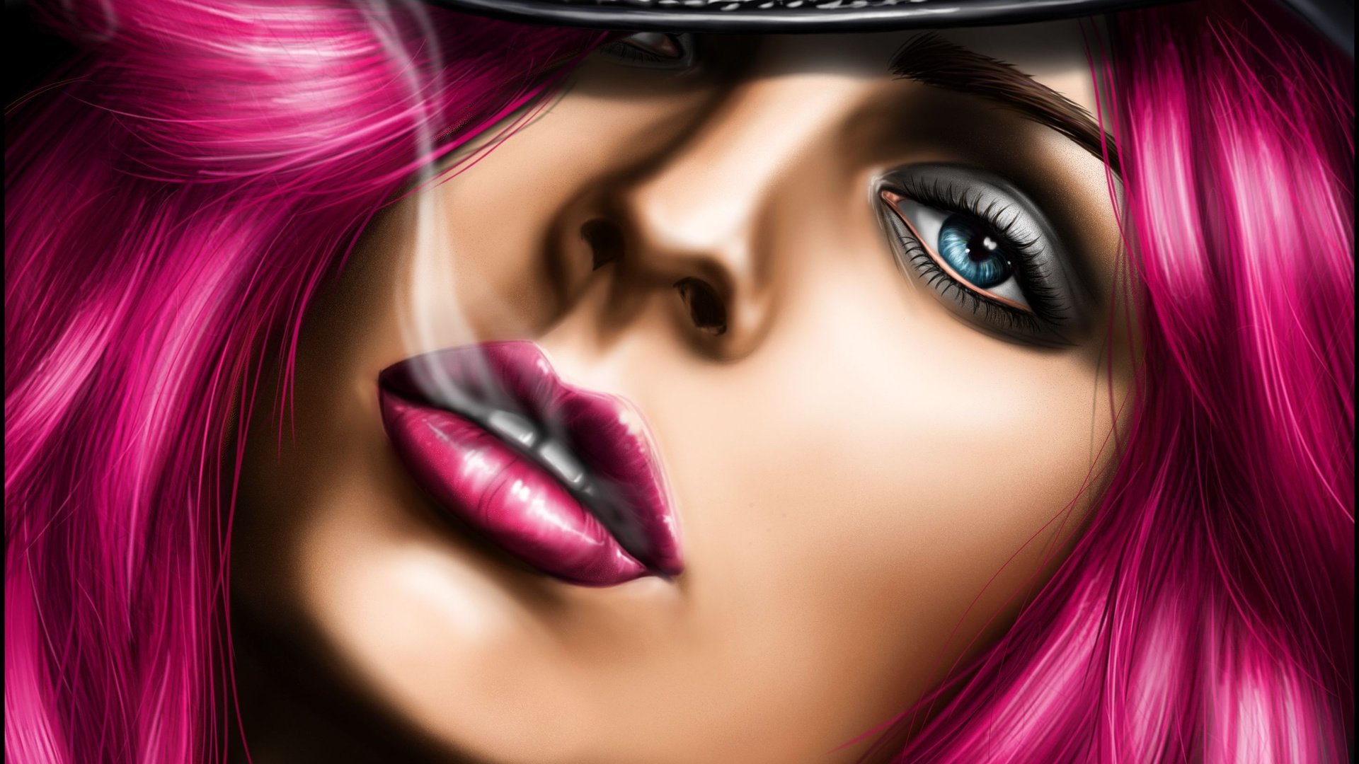 Обои арт, chihuahuasin the mist, девушка, портрет, взгляд, дым, лицо, шляпа, розовые волосы, art, girl, portrait, look, smoke, face, hat, pink hair разрешение 2863x2179 Загрузить