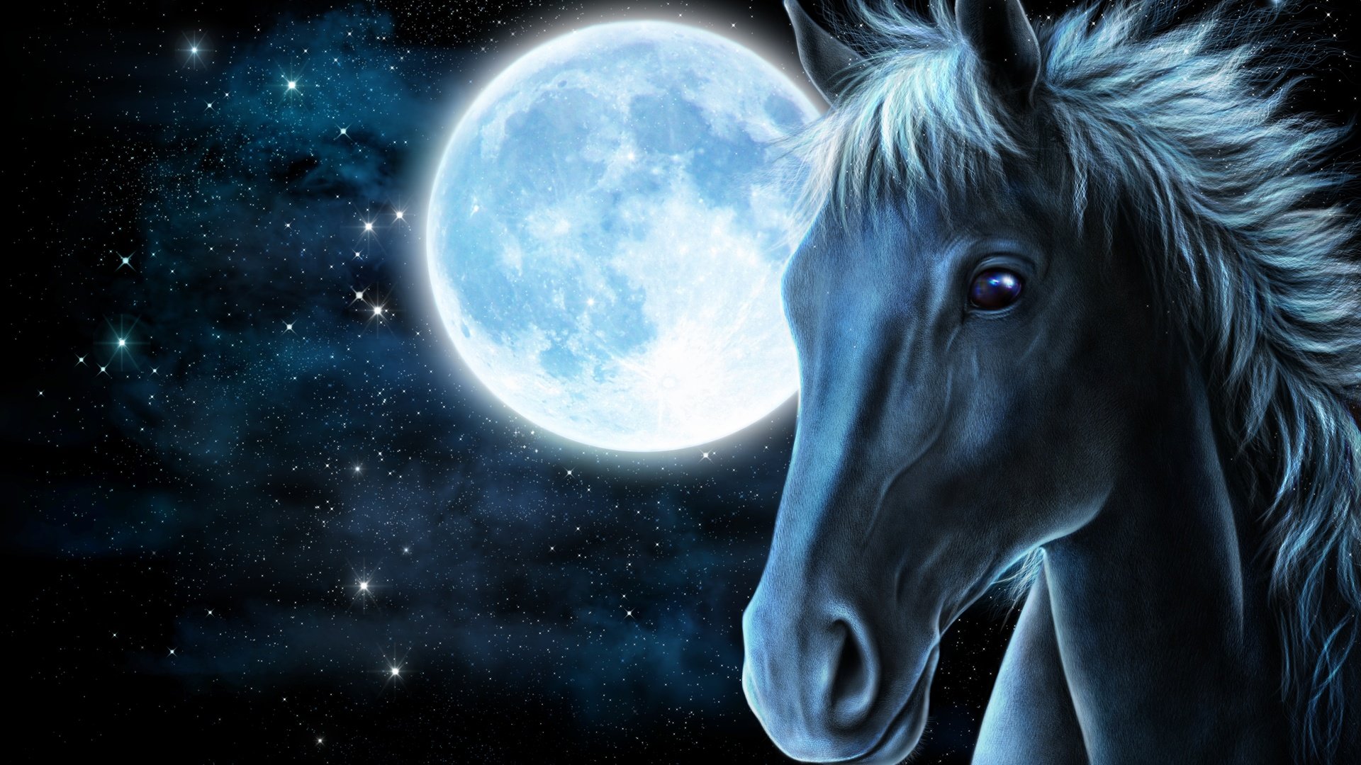 Обои морда, конь, свет, арт, лошадь, ночь, звезды, луна, рендеринг, face, light, art, horse, night, stars, the moon, rendering разрешение 3000x2000 Загрузить