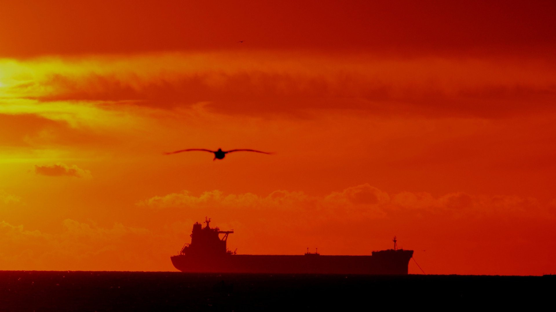 Обои закат, море, корабль, чайки, sunset, sea, ship, seagulls разрешение 2048x1310 Загрузить