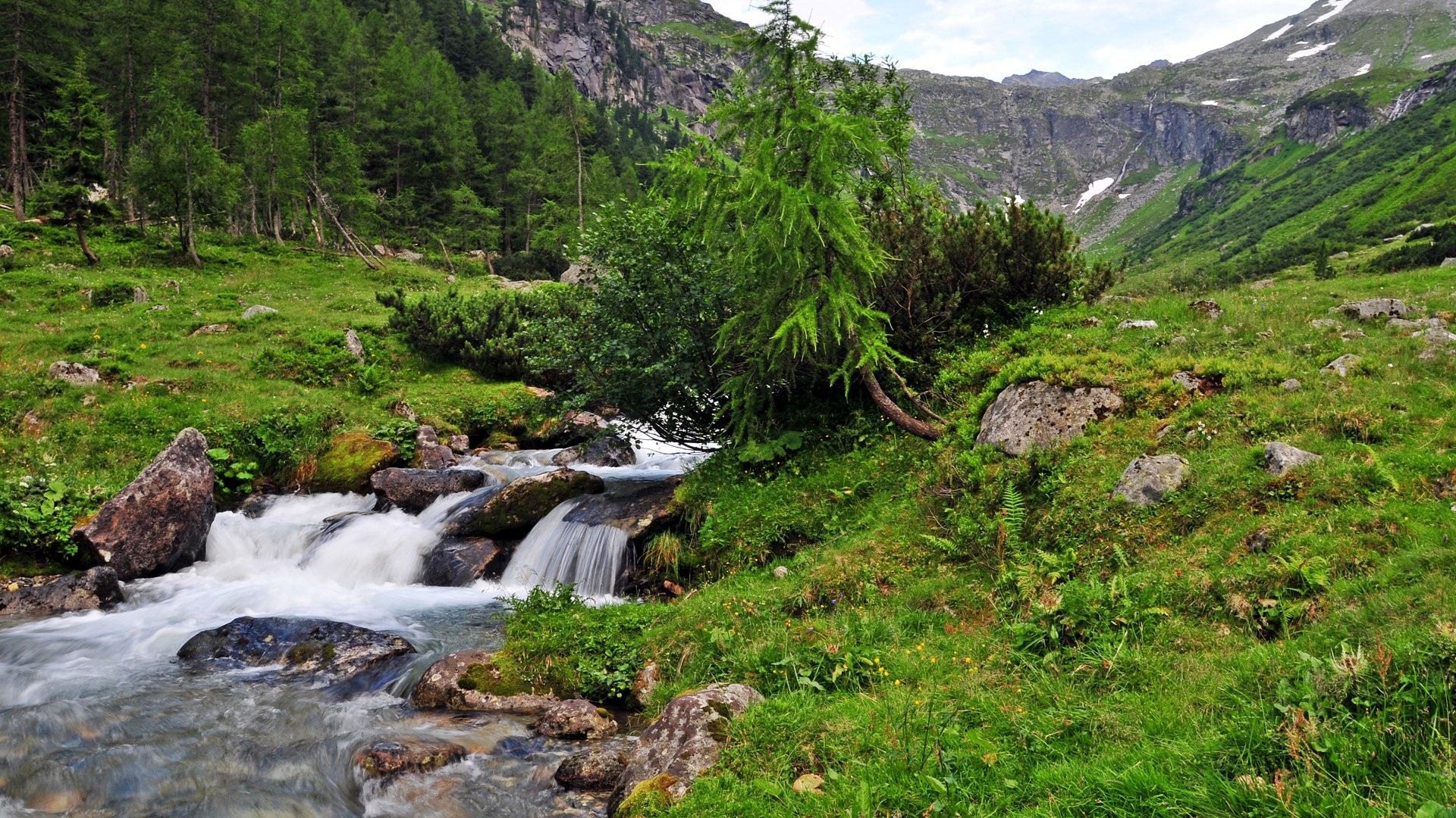 Обои небо, деревья, река, горы, австрия, amertal, the sky, trees, river, mountains, austria разрешение 1920x1275 Загрузить