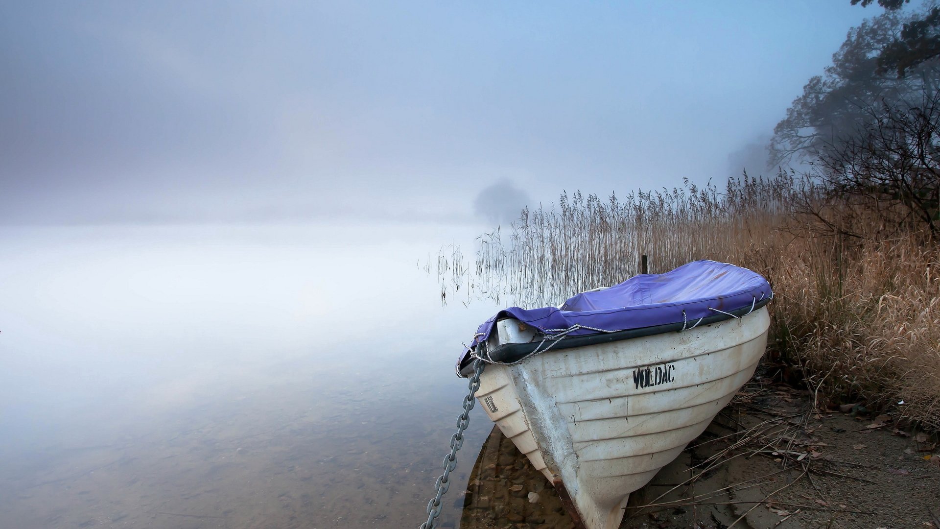 Обои озеро, пейзаж, туман, лодка, lake, landscape, fog, boat разрешение 2560x1600 Загрузить