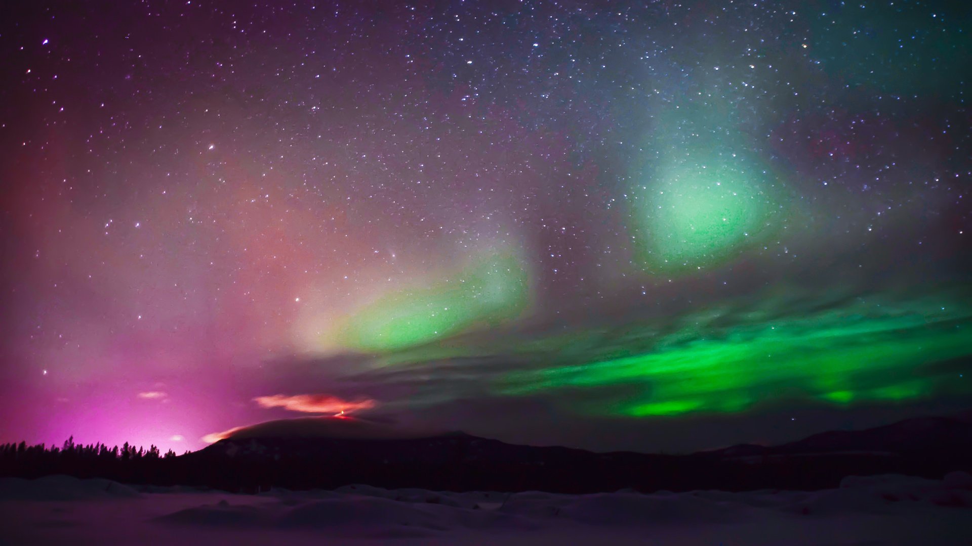 Обои ночь, снег, зима, звезды, северное сияние, night, snow, winter, stars, northern lights разрешение 2048x1365 Загрузить