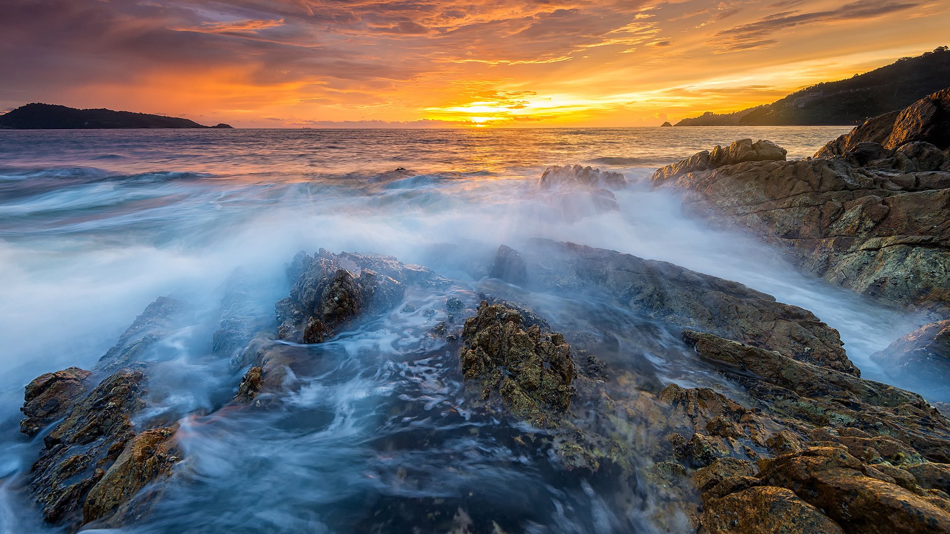 Обои вечер, скалы, закат, море, таиланд, the evening, rocks, sunset, sea, thailand разрешение 2048x1366 Загрузить