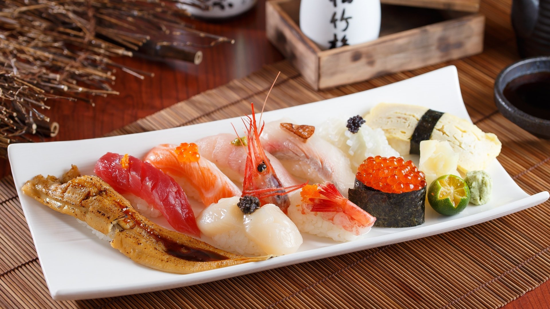 Обои лайм, рыба, икра, рис, суши, морепродукты, креветки, lime, fish, caviar, figure, sushi, seafood, shrimp разрешение 3000x1873 Загрузить