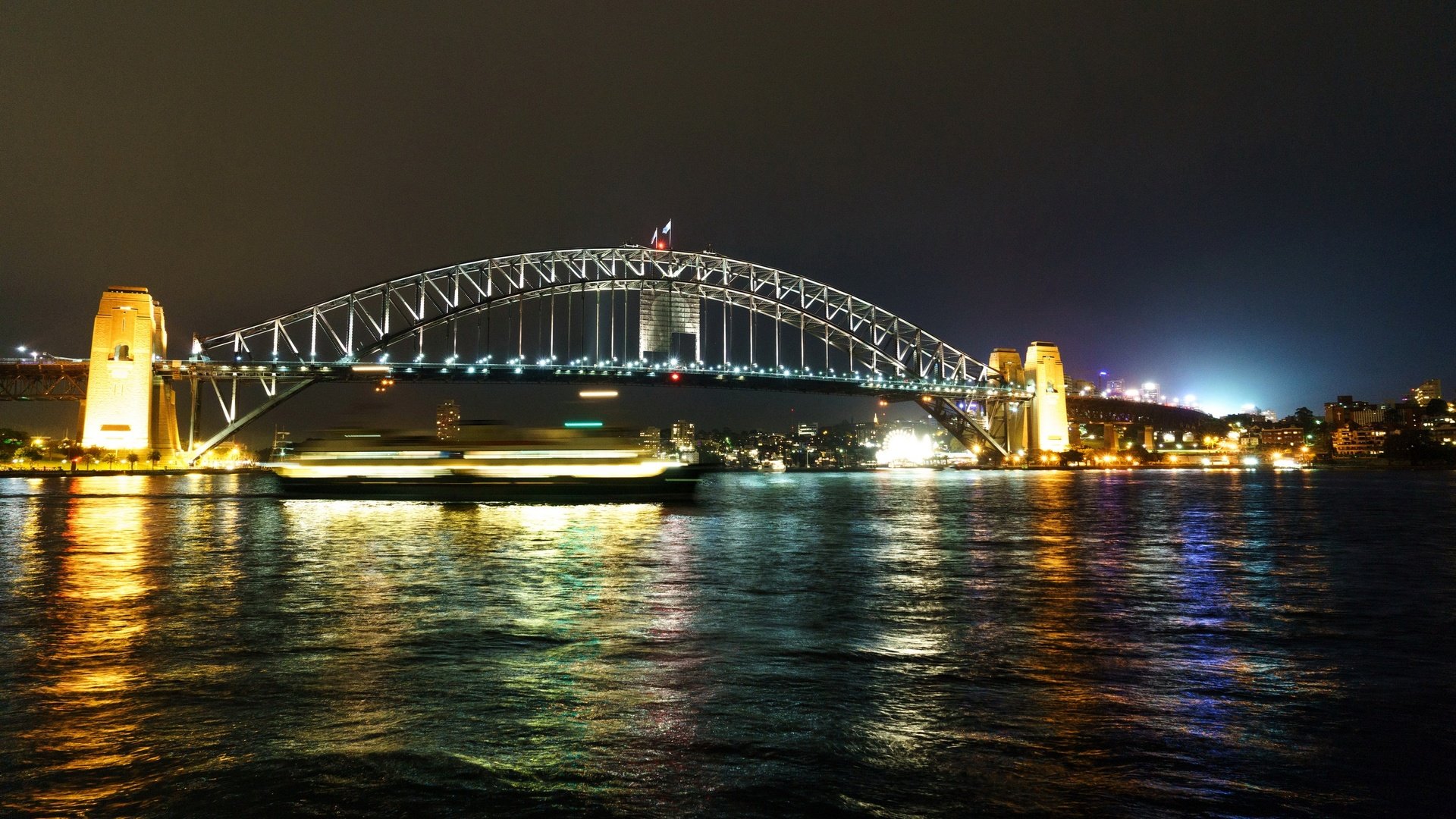 Обои ночь, фонари, огни, река, мост, сидней, австралия, выдержка, night, lights, river, bridge, sydney, australia, excerpt разрешение 2880x1706 Загрузить