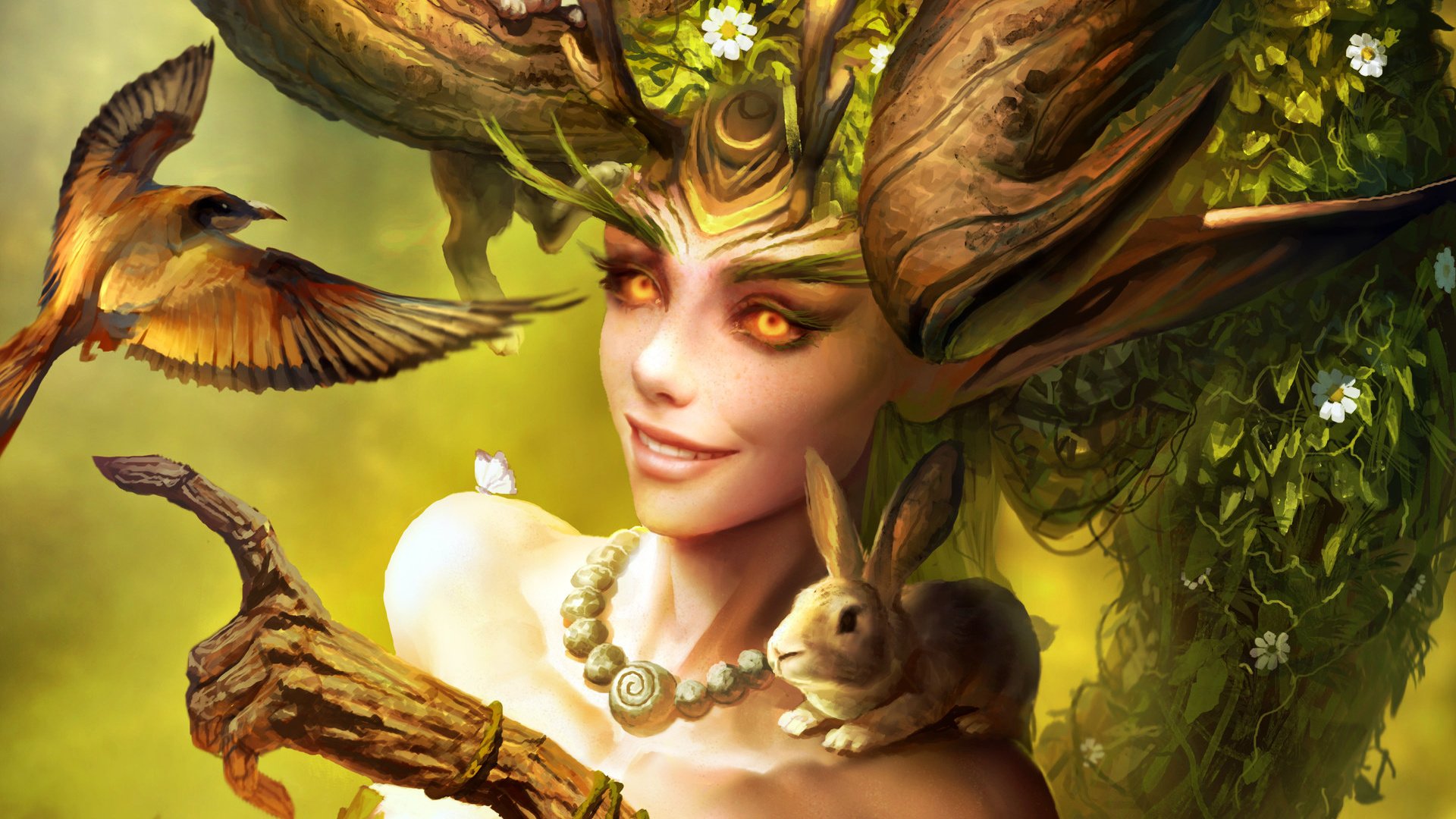 Обои цветы, арт, природа, растения, животные, взгляд, heroes of the storm, lunara, flowers, art, nature, plants, animals, look разрешение 1920x1436 Загрузить