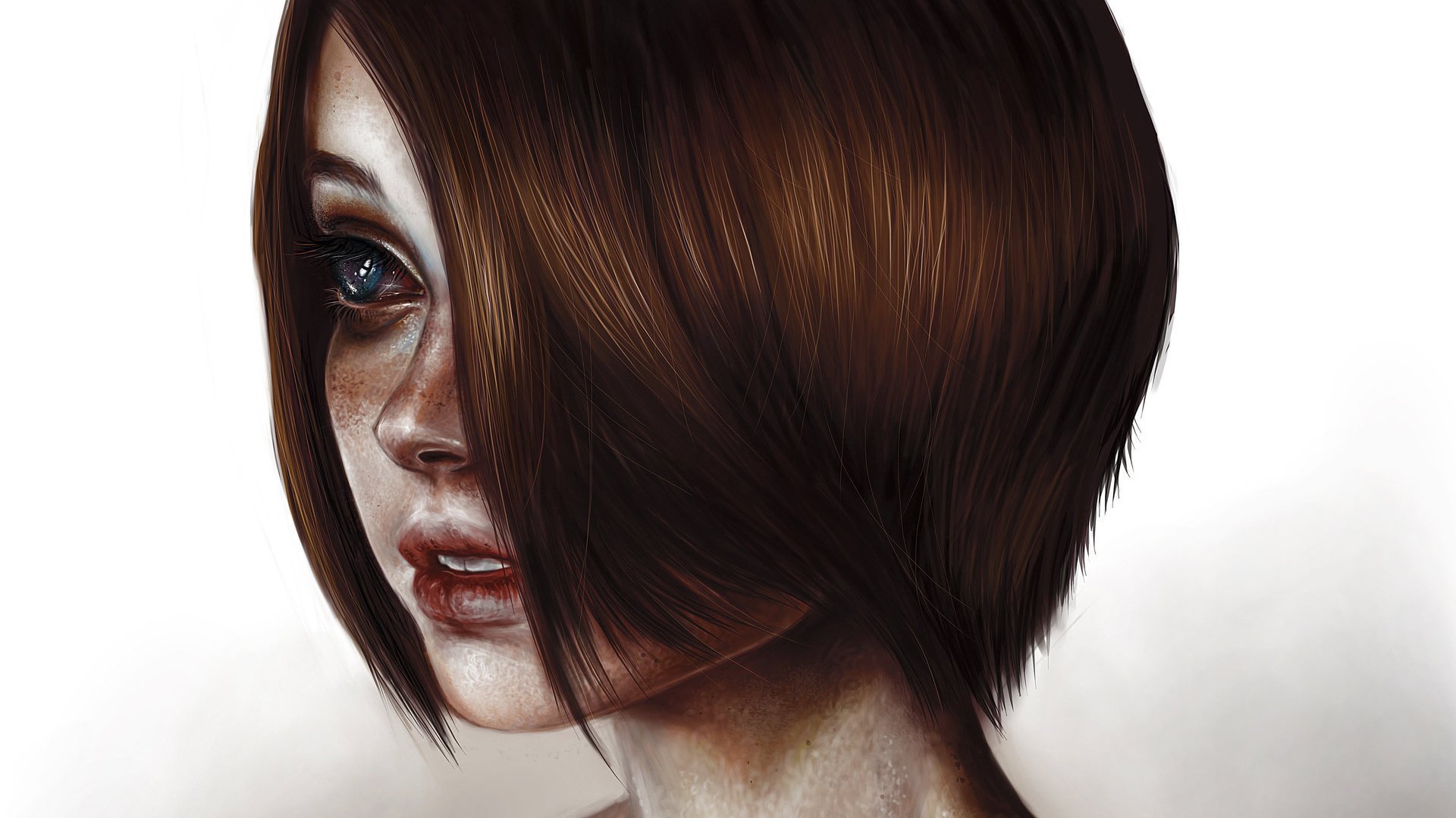 Обои глаза, арт, девушка, портрет, взгляд, стрижка, шея, elena sai, eyes, art, girl, portrait, look, haircut, neck разрешение 1920x1236 Загрузить