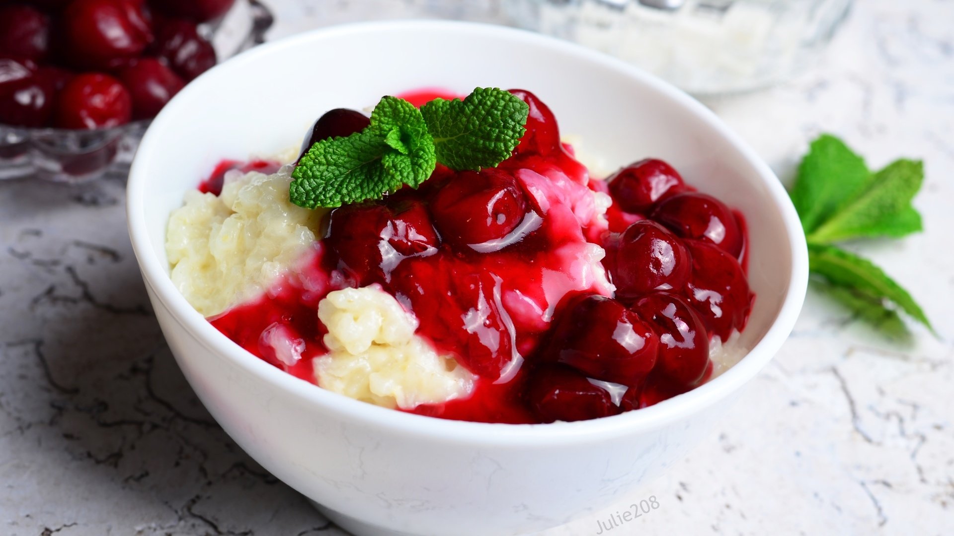 Обои мята, вишня, десерт, пудинг, кисель, mint, cherry, dessert, pudding, jelly разрешение 2500x1595 Загрузить