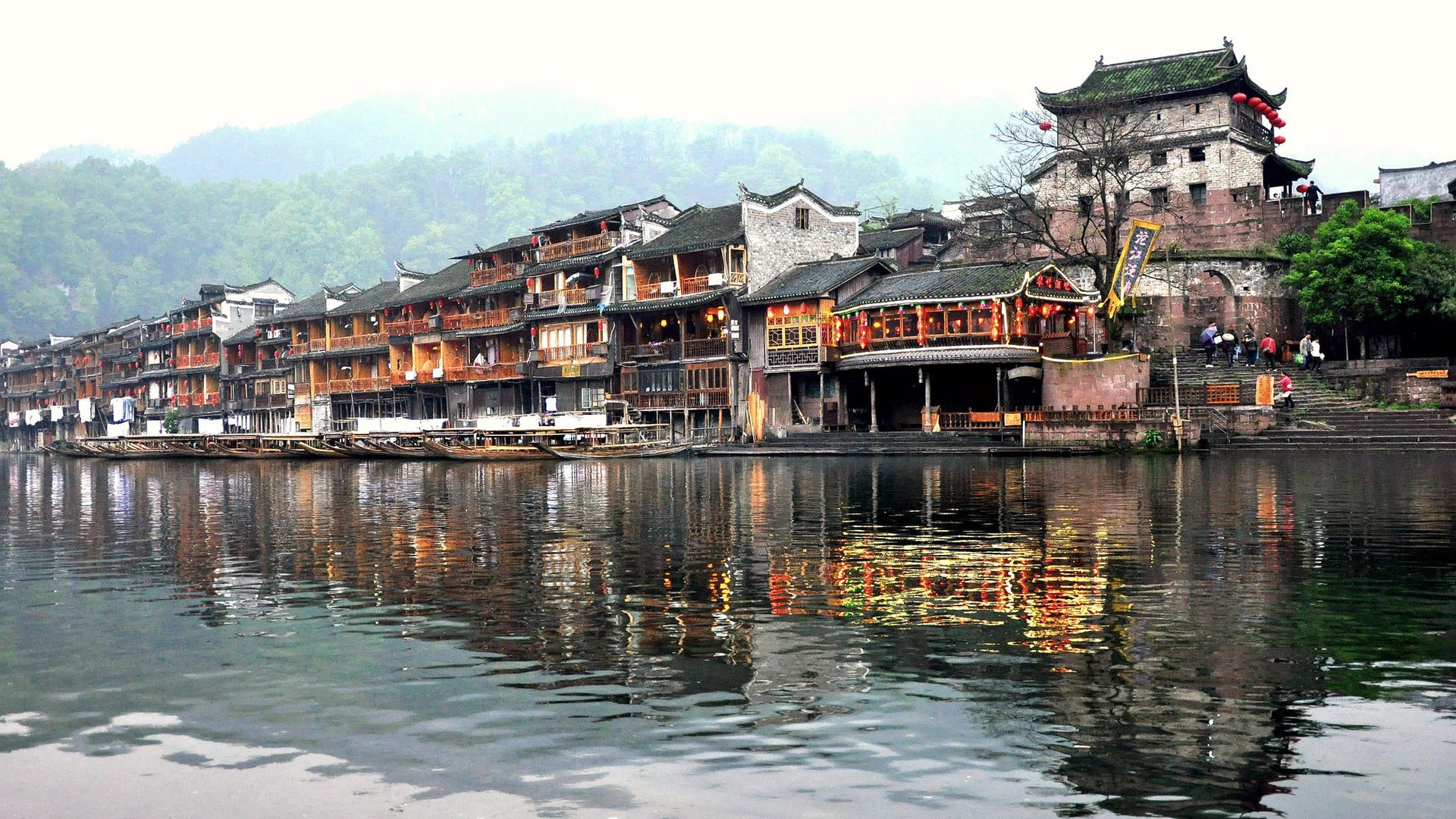 Обои лодки, дома, набережная, китай, fenghuang, boats, home, promenade, china разрешение 2048x1360 Загрузить