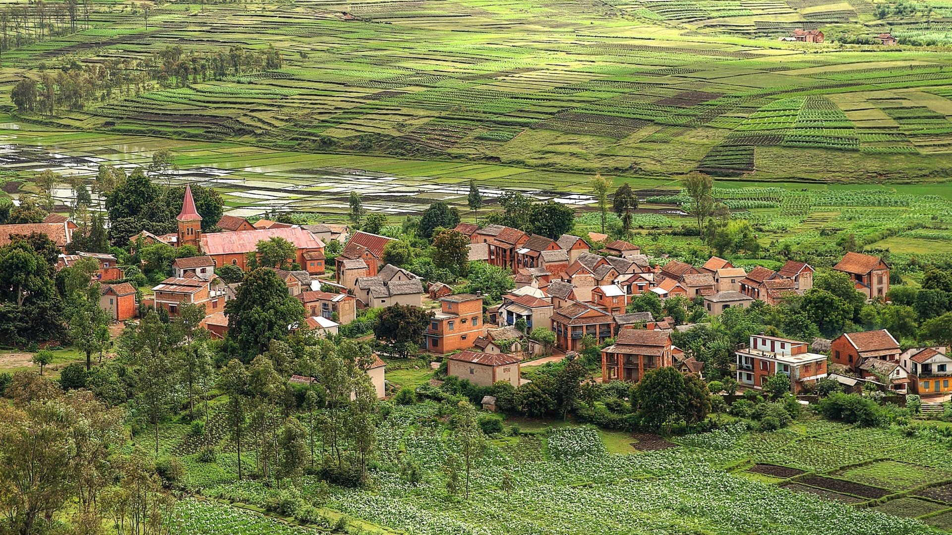 Обои деревья, поля, дома, африка, мадагаскар, trees, field, home, africa, madagascar разрешение 2880x1800 Загрузить