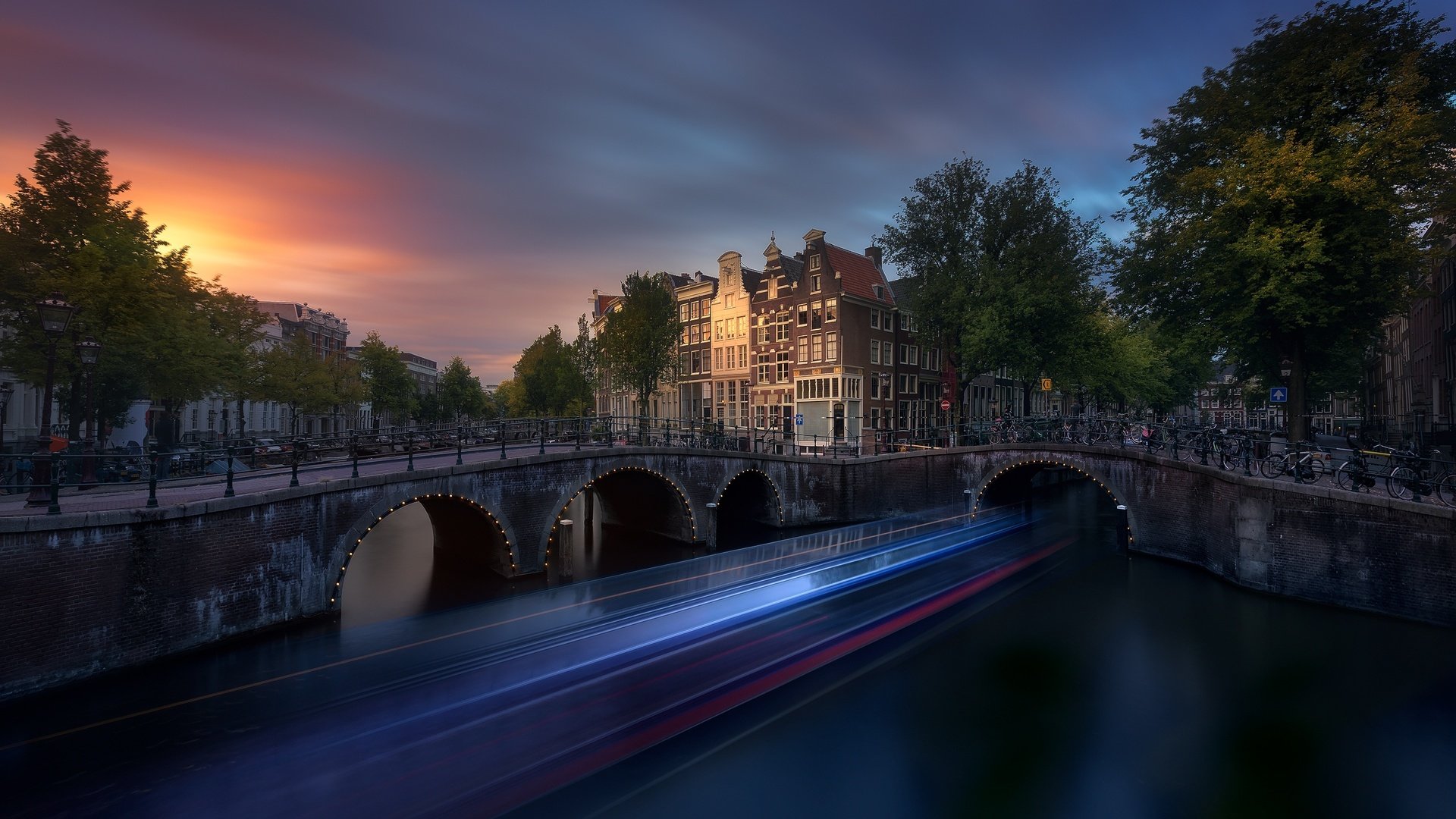 Обои закат, мост, амстердам, sunset, bridge, amsterdam разрешение 2500x1563 Загрузить