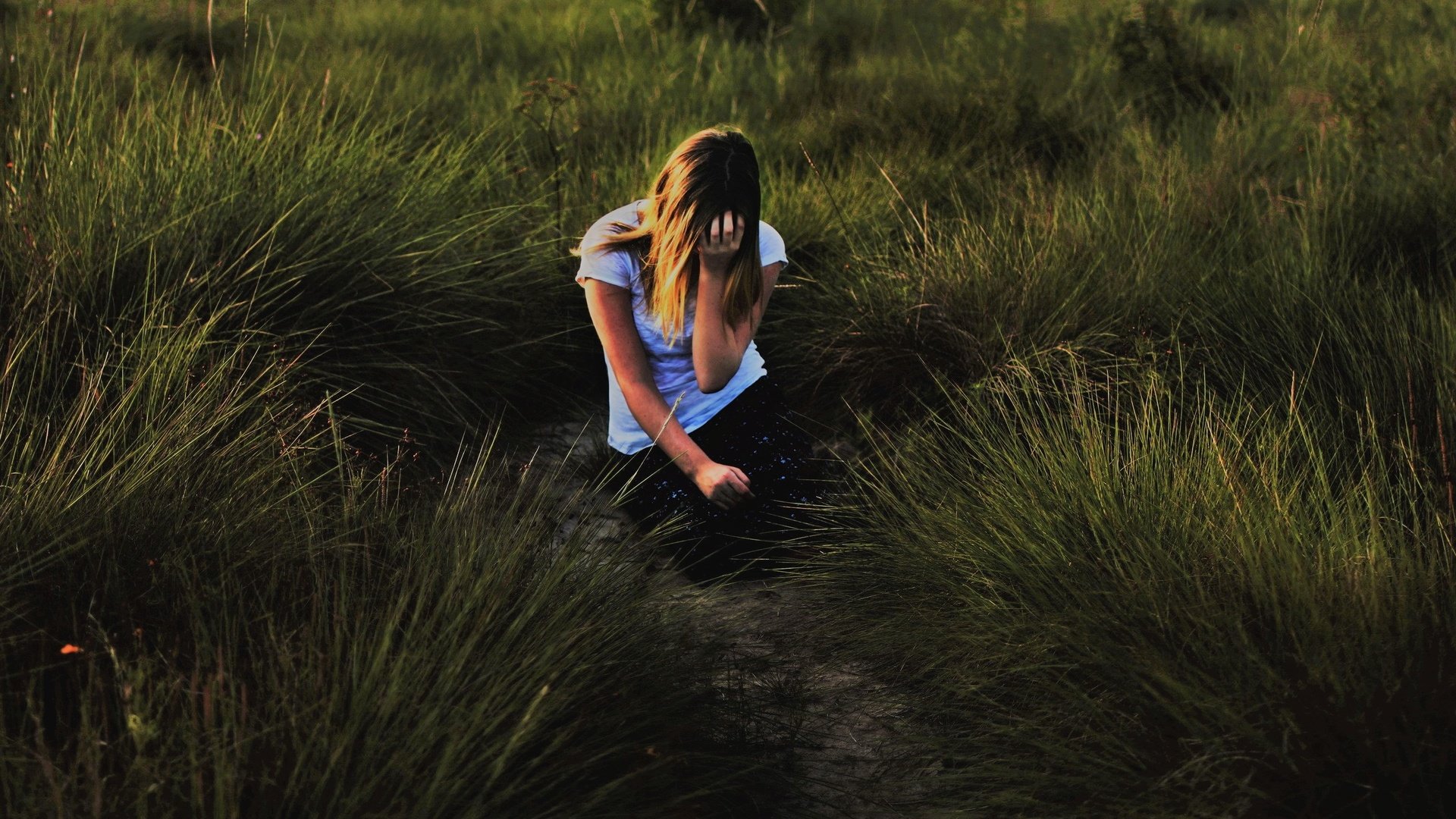 Обои трава, девушка, одиночество, солнечный свет, grass, girl, loneliness, sunlight разрешение 2560x1863 Загрузить
