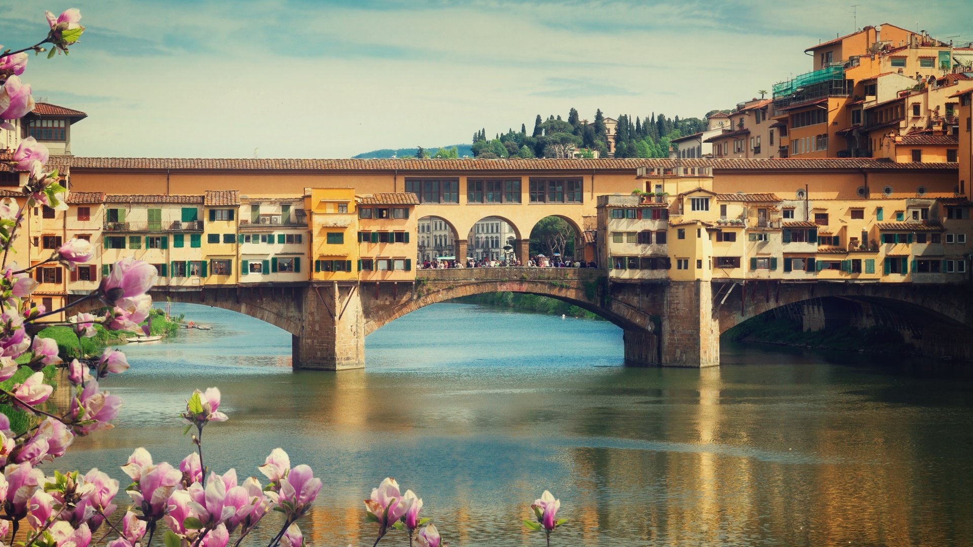 Обои цветение, ponte vecchio, панорама, мост, город, италия, весна, флоренция, европа, flowering, panorama, bridge, the city, italy, spring, florence, europe разрешение 5040x3416 Загрузить