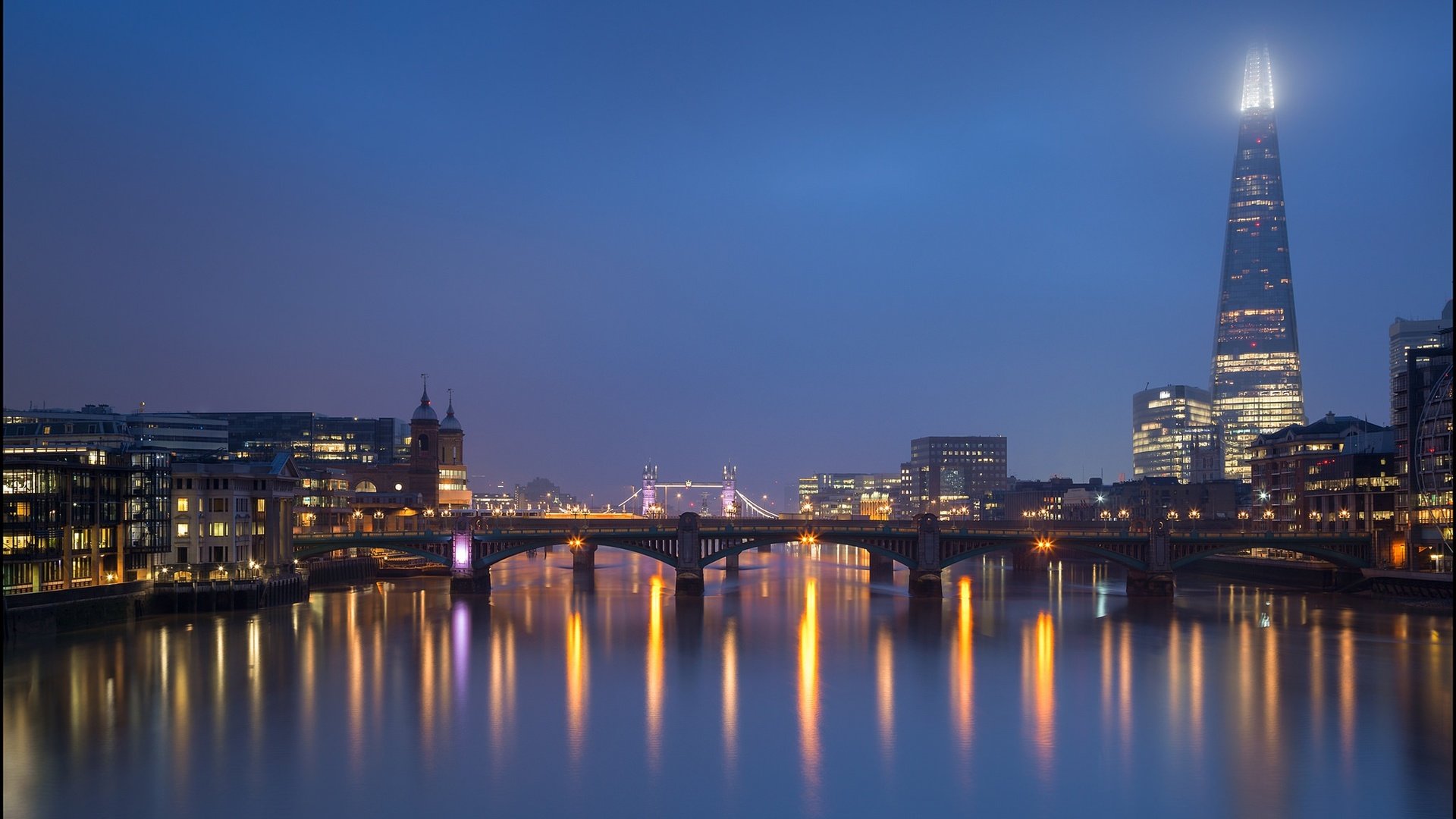 Обои ночь, огни, река, мост, лондон, темза, англия, night, lights, river, bridge, london, thames, england разрешение 2048x1231 Загрузить