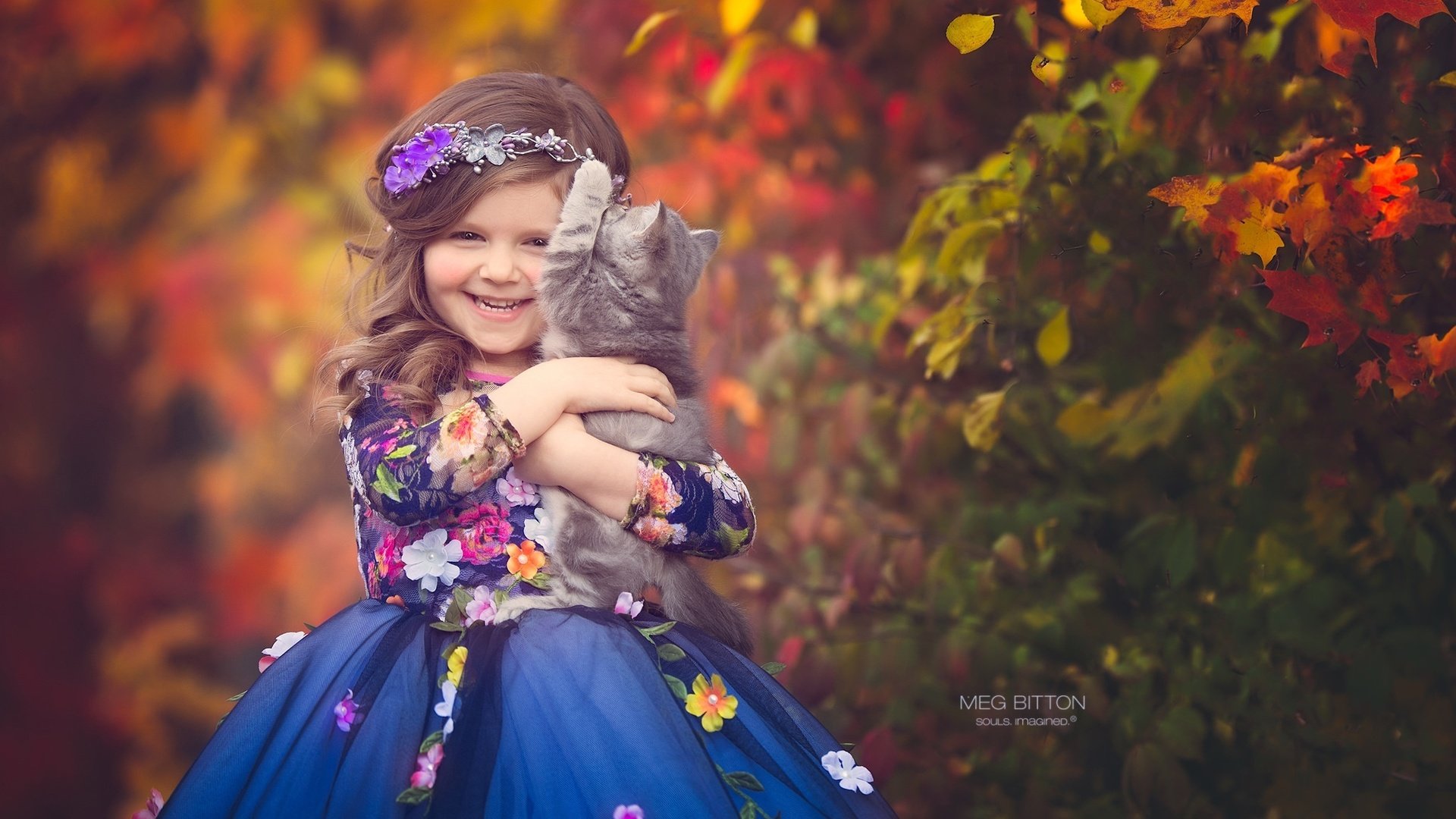 Обои цветы, смех, природа, платье, кот, осень, девочка, ребенок, животное, flowers, laughter, nature, dress, cat, autumn, girl, child, animal разрешение 2048x1322 Загрузить