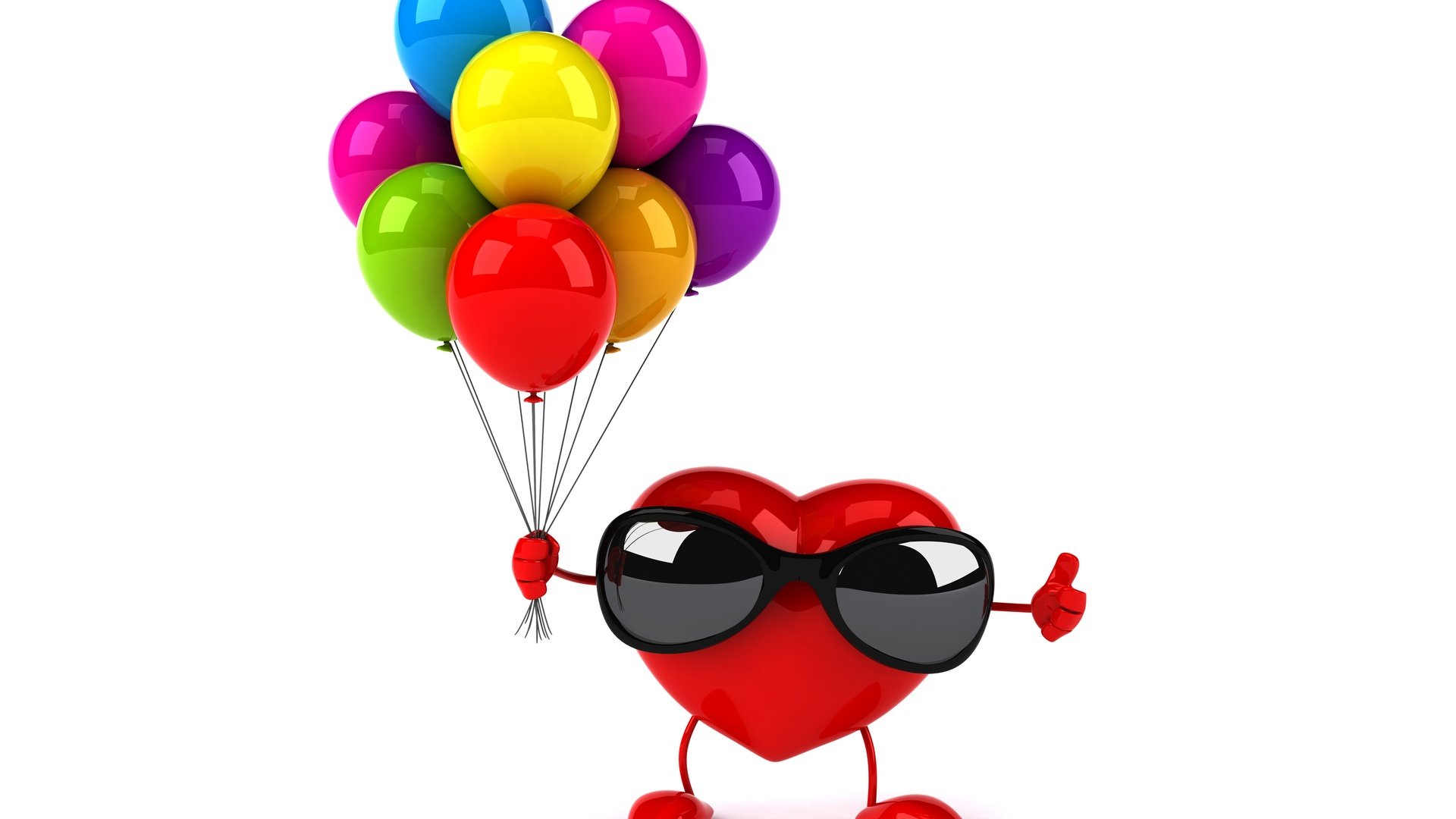 Обои очки, графика, сердце, белый фон, воздушные шары, 3д, glasses, graphics, heart, white background, balloons, 3d разрешение 6000x4000 Загрузить