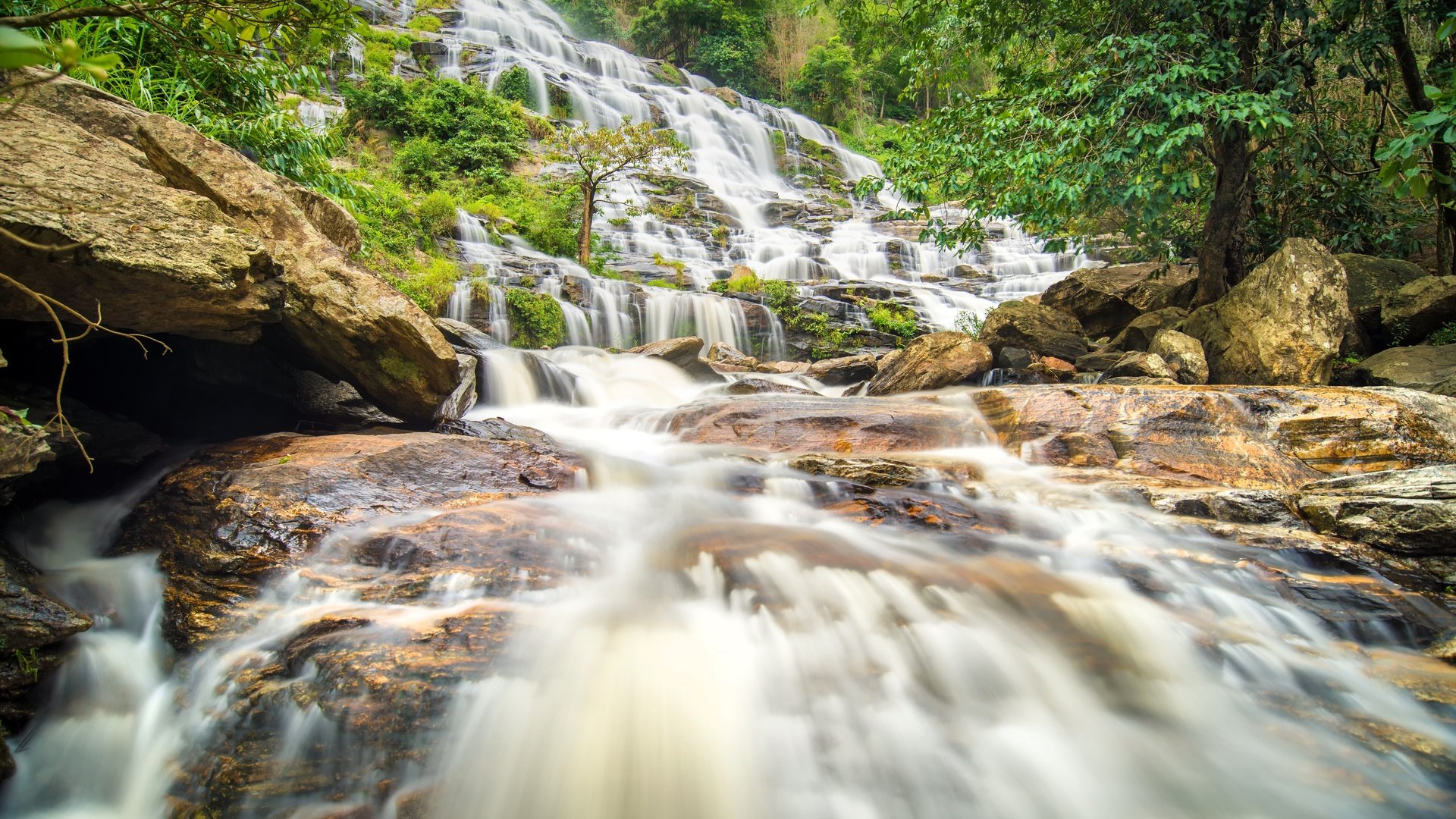 Обои река, лес, пейзаж, водопад, джунгли, каскад, river, forest, landscape, waterfall, jungle, cascade разрешение 6016x4016 Загрузить